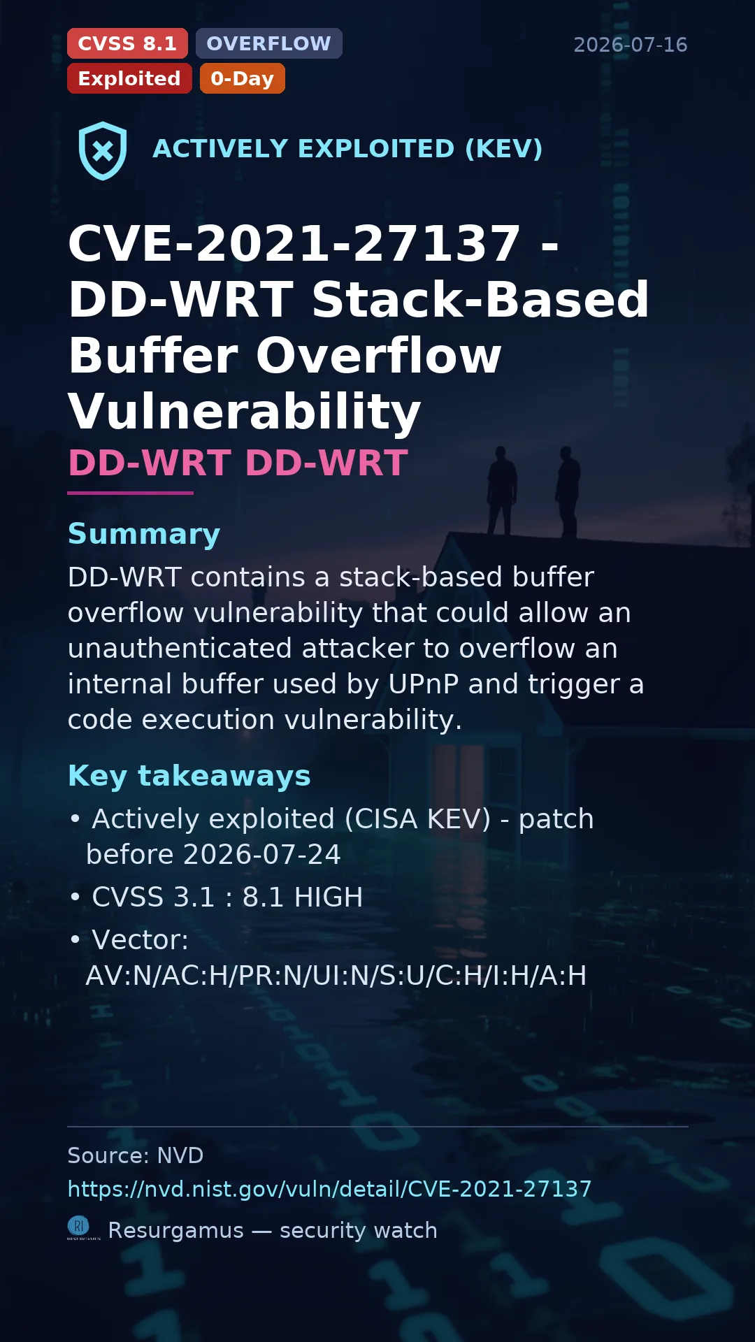 CVE-2021-27137 - DD-WRT DD-WRT - actively exploited (KEV) vulnerability