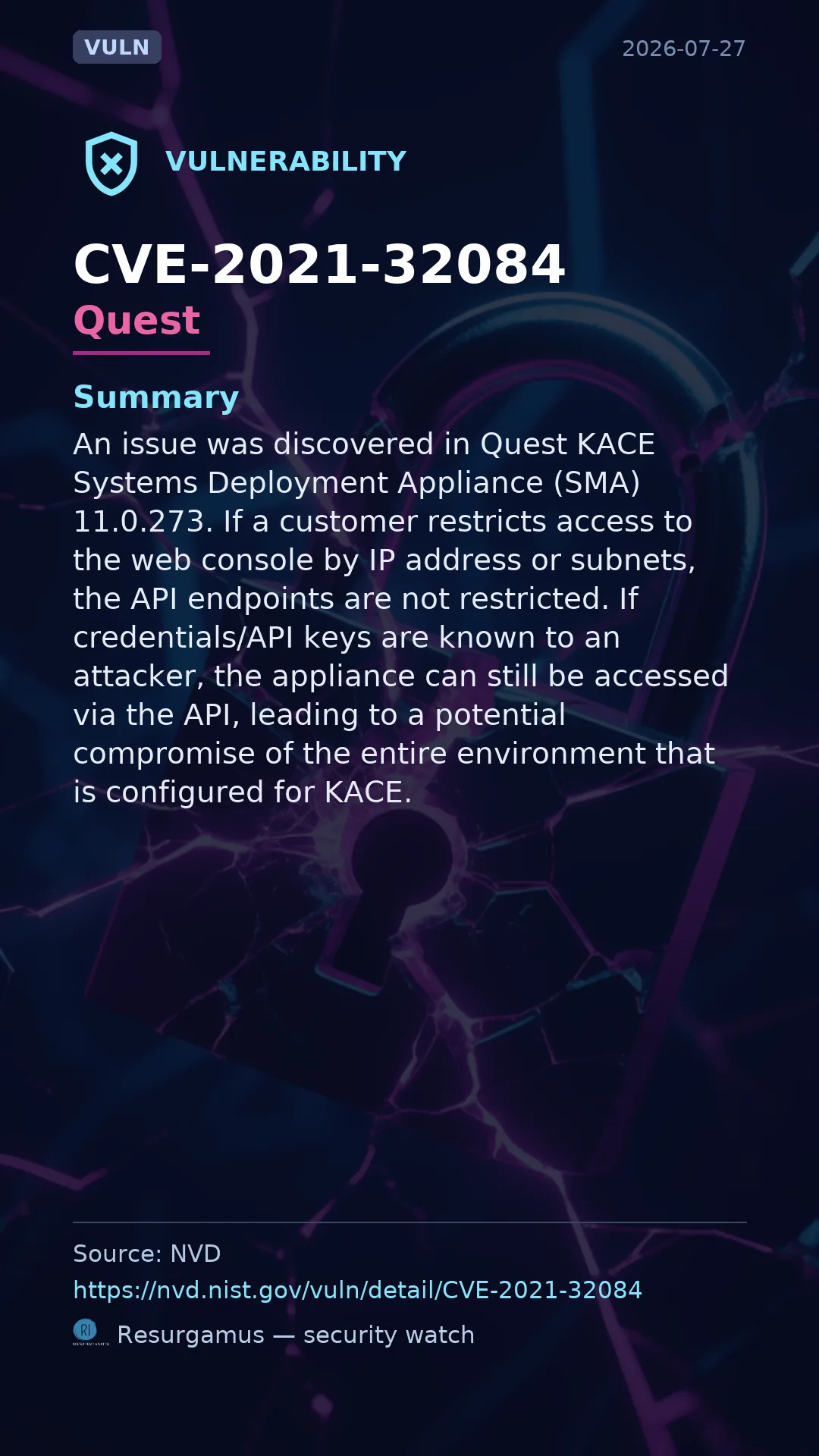 CVE-2021-32084 Quest Vulnerability