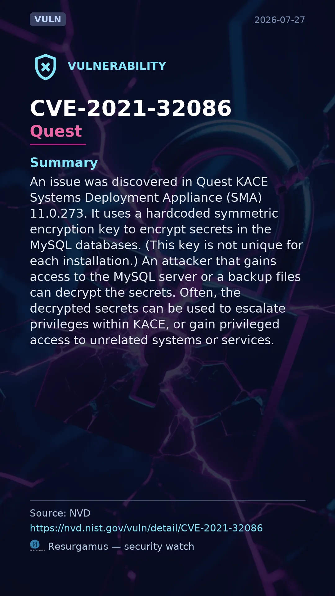 CVE-2021-32086 Quest Vulnerability