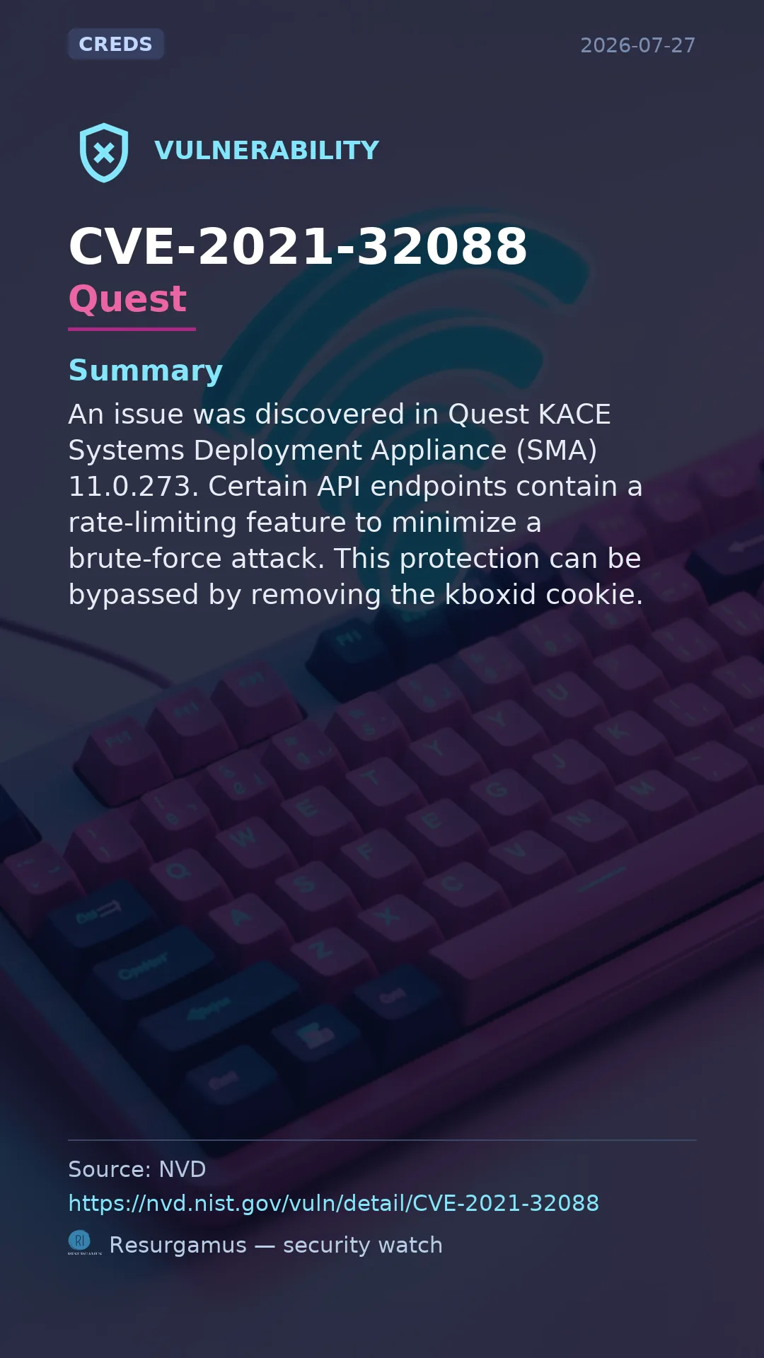 CVE-2021-32088 Quest Vulnerability