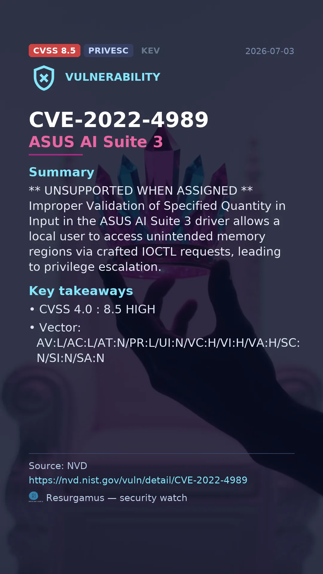 CVE-2022-4989 ASUS AI Suite 3 Vulnerability