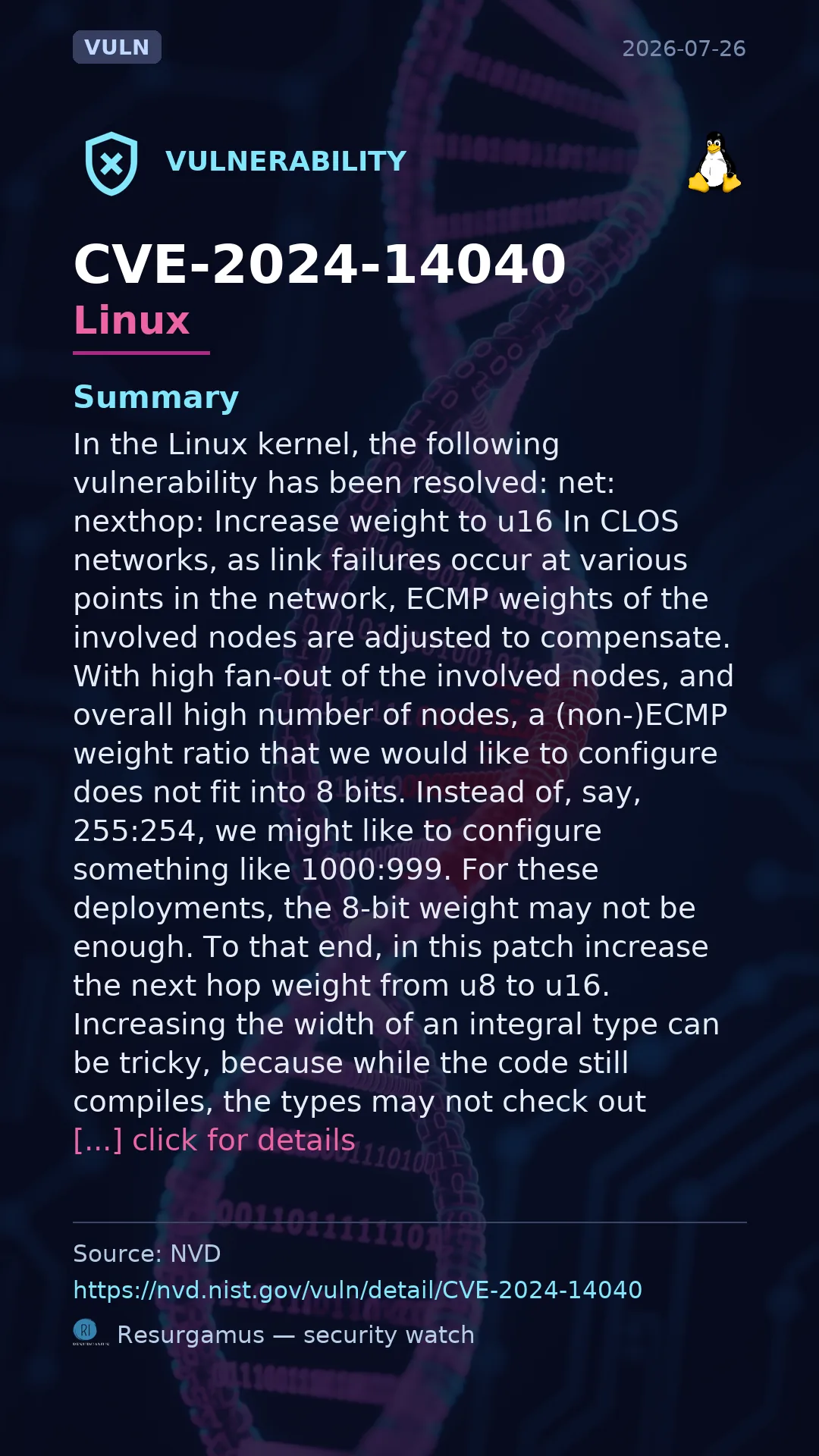 CVE-2024-14040 - Linux vulnerability