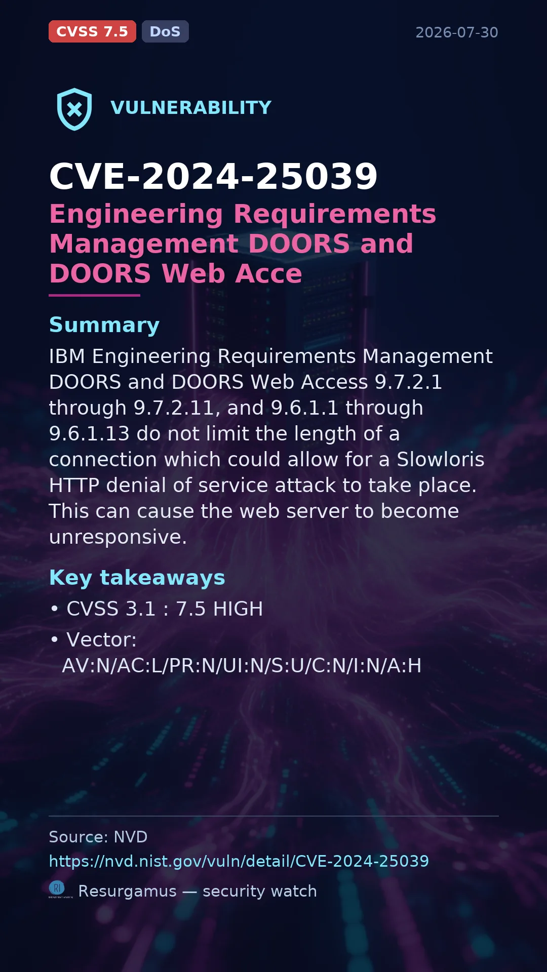 CVE-2024-25039 Engineering Requirements Management DOORS and DOORS Web Acce Vulnerability