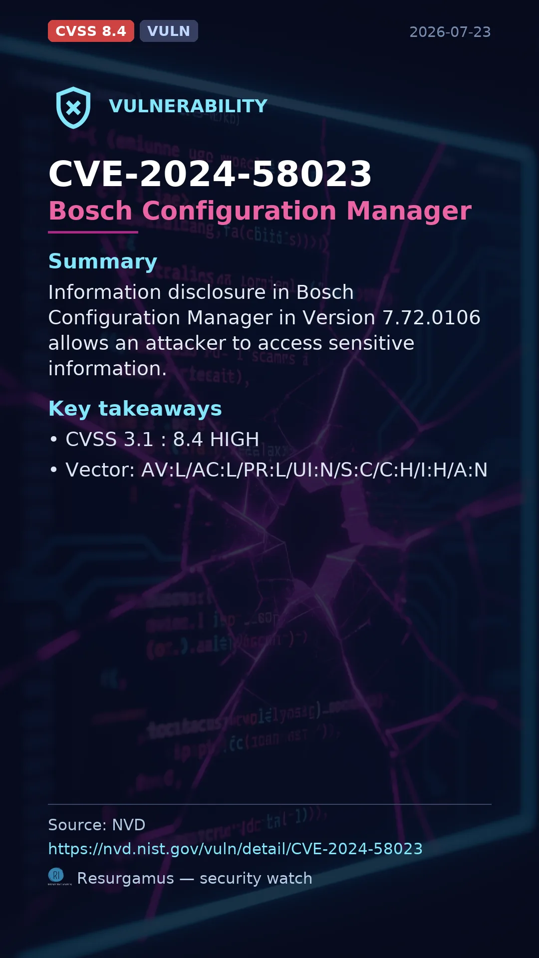 CVE-2024-58023 Bosch Configuration Manager Vulnerability