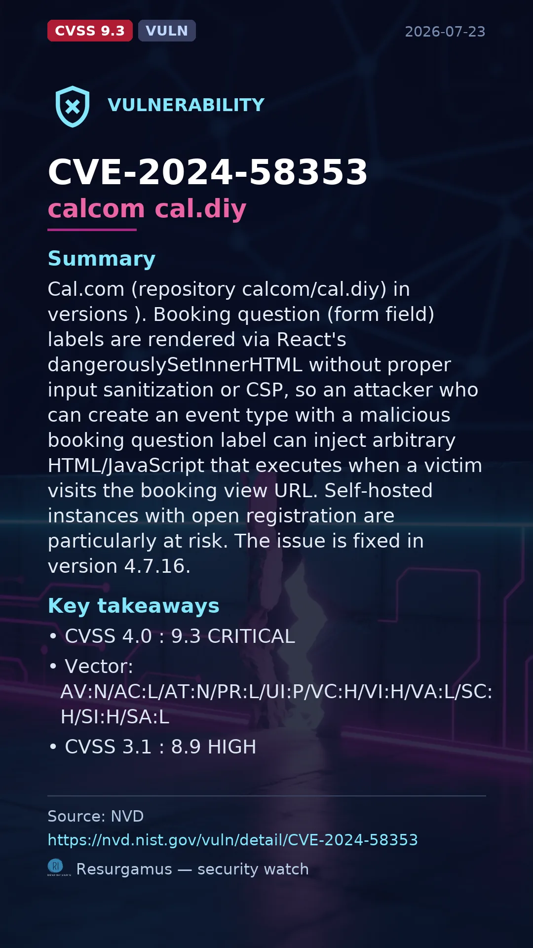 CVE-2024-58353 - calcom cal.diy vulnerability