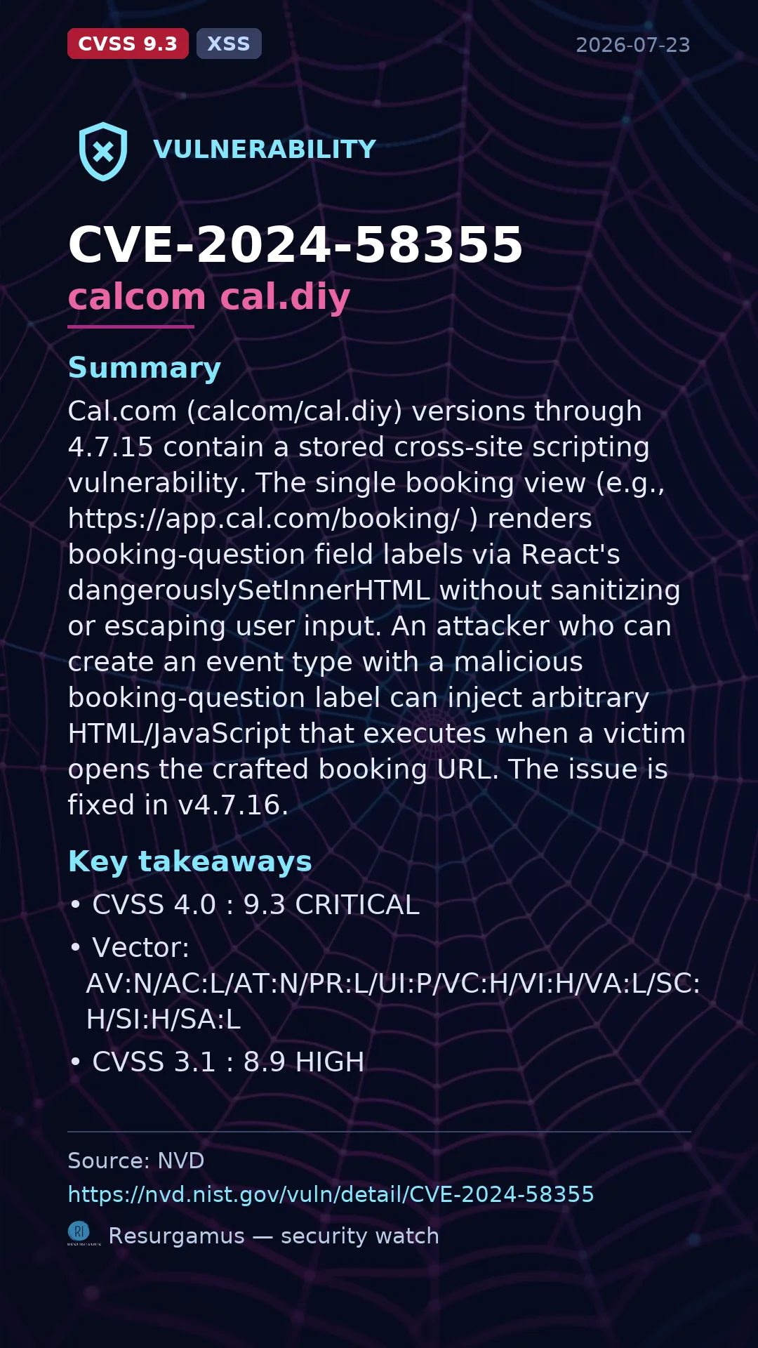 CVE-2024-58355 - calcom cal.diy vulnerability