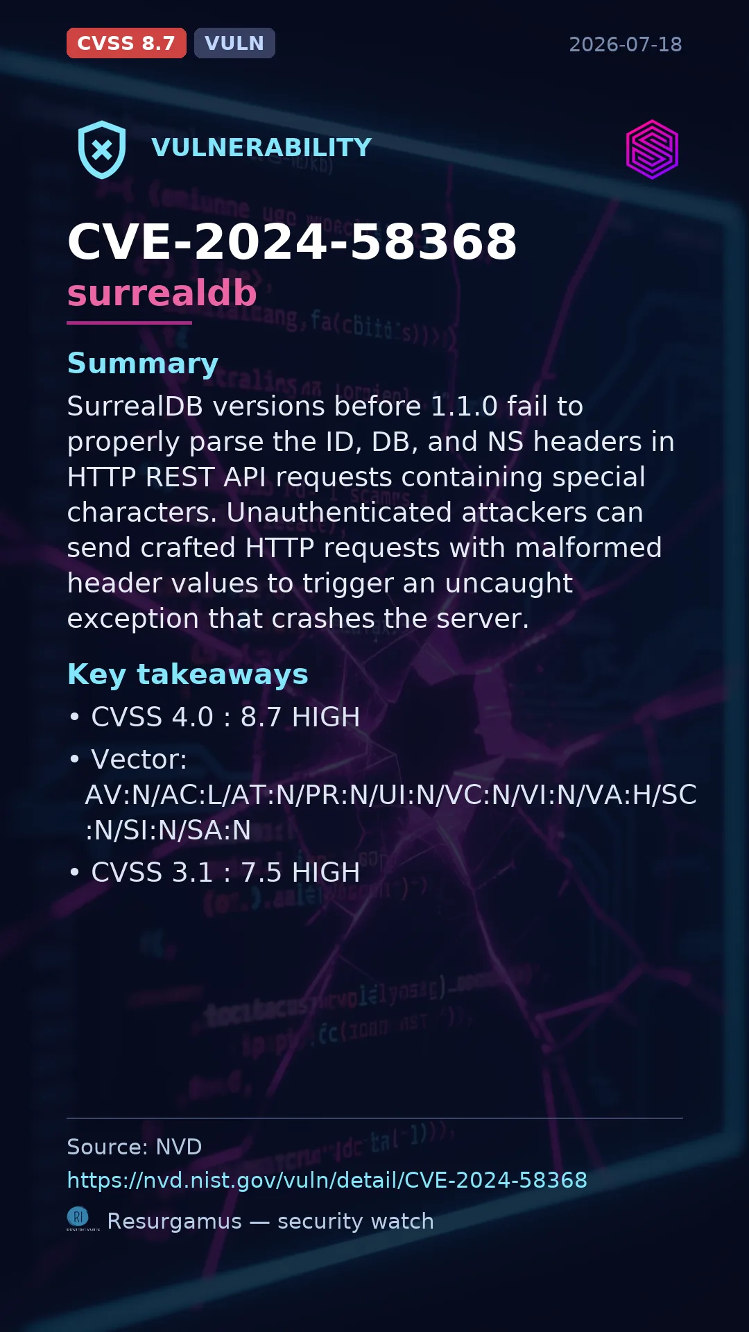 CVE-2024-58368 surrealdb Vulnerability