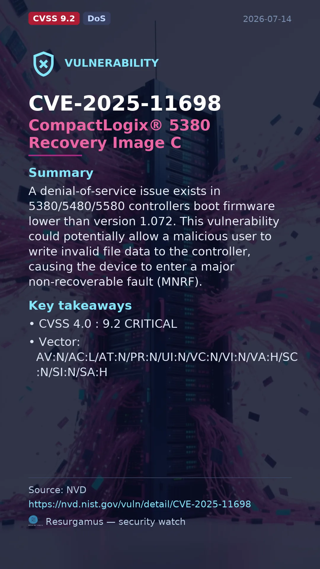 CVE-2025-11698 CompactLogix® 5380 Recovery Image      C Vulnerability