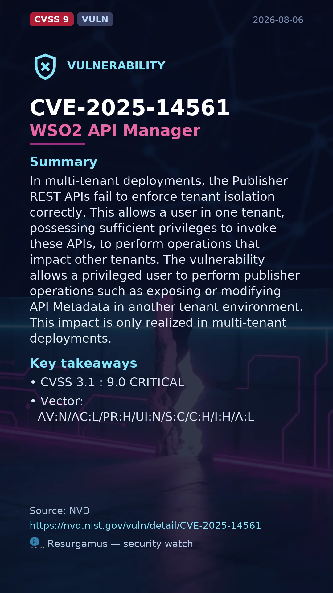 CVE-2025-14561 WSO2 API Manager Vulnerability