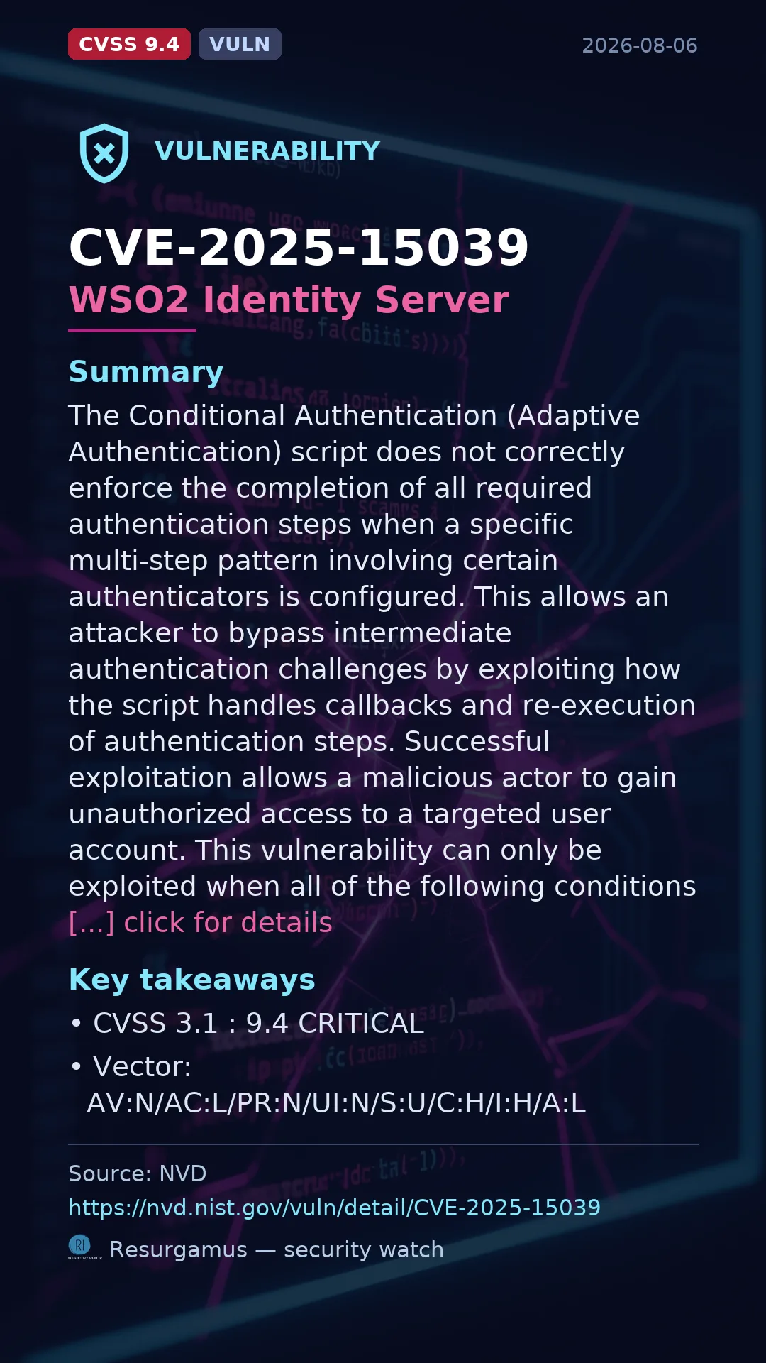 CVE-2025-15039 WSO2 Identity Server Vulnerability