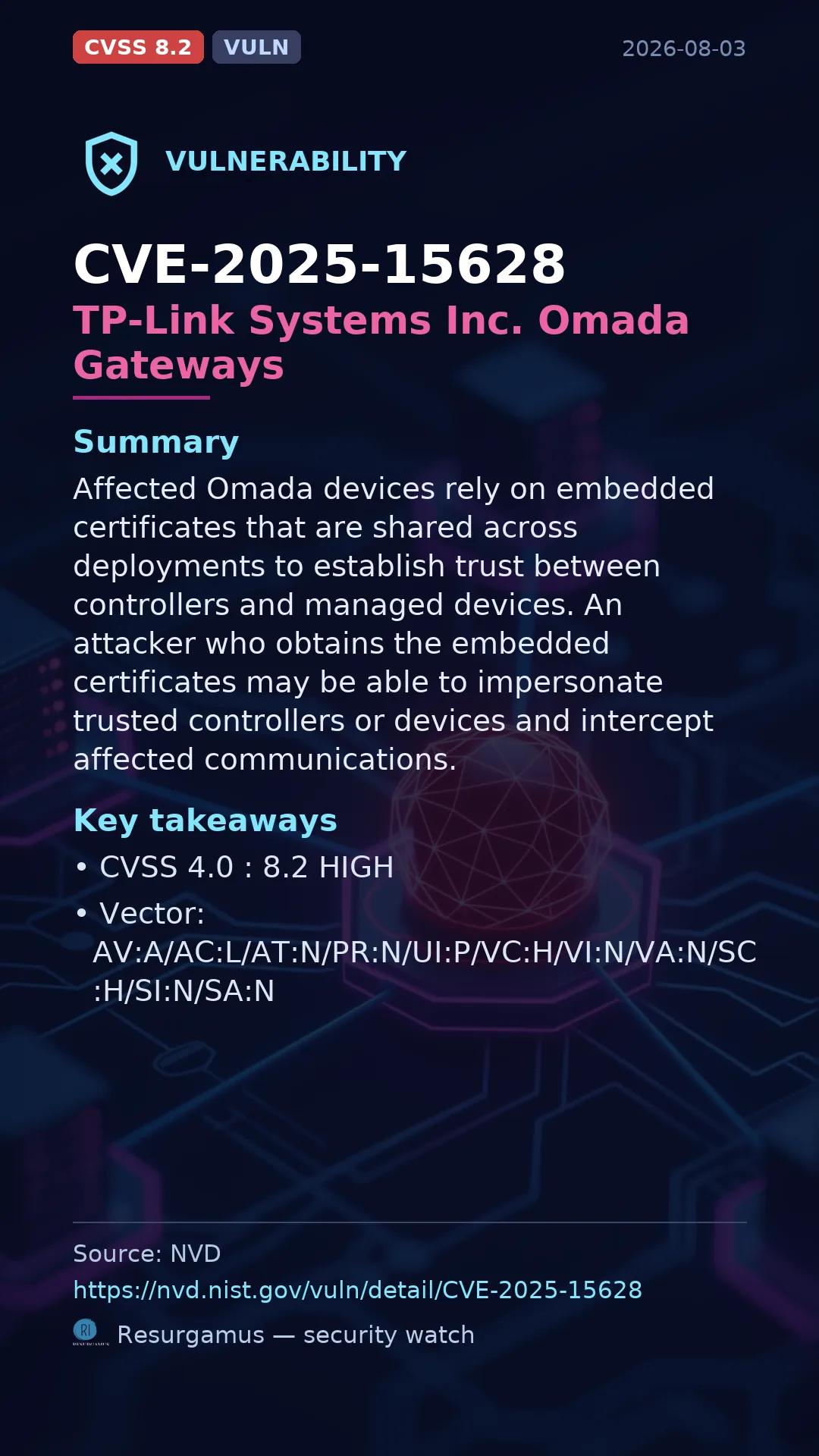 CVE-2025-15628 TP-Link Systems Inc. Omada Gateways Vulnerability