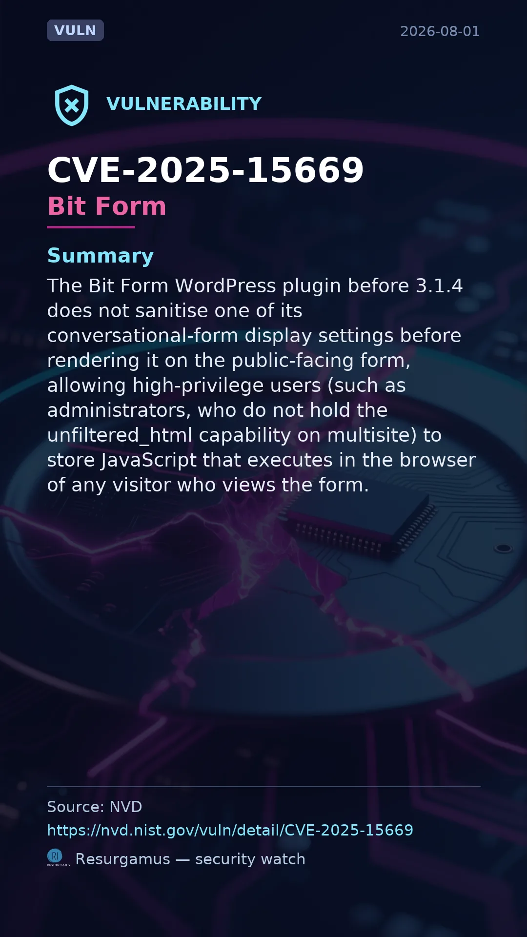 CVE-2025-15669 Bit Form Vulnerability