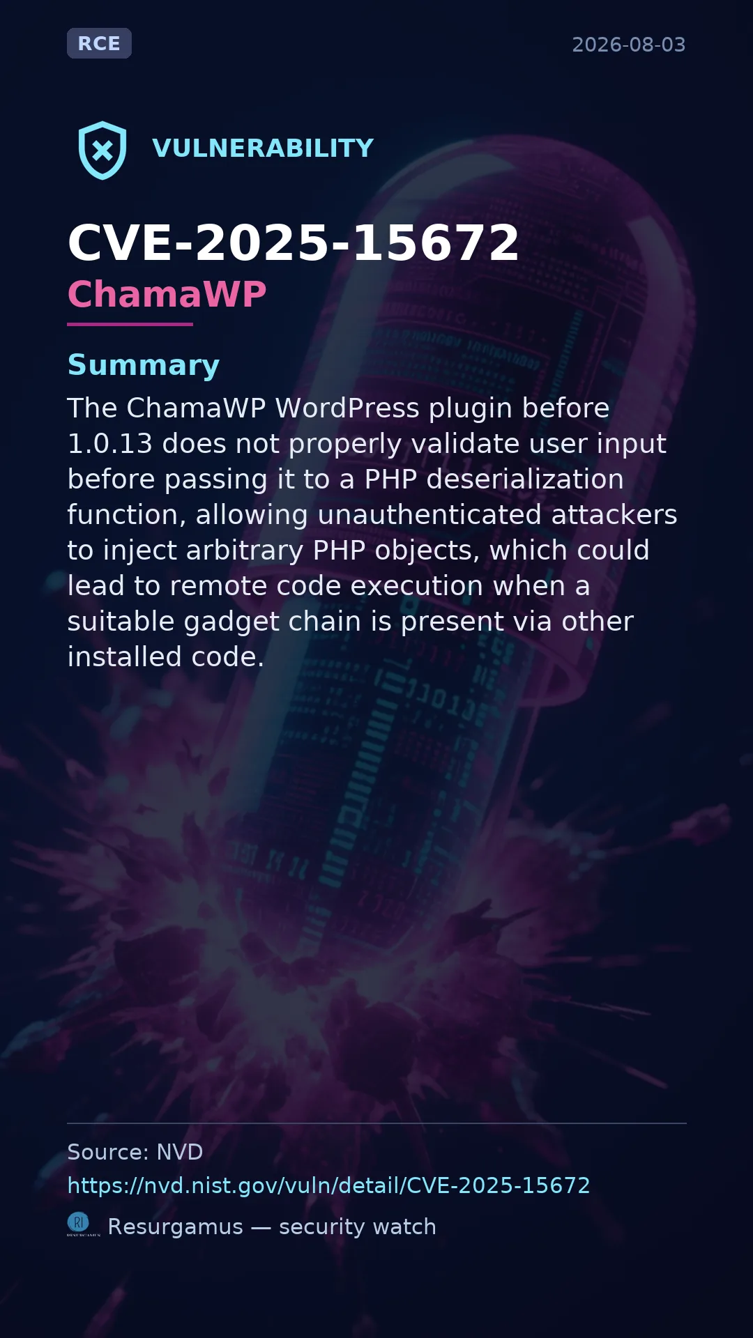 CVE-2025-15672 ChamaWP Vulnerability