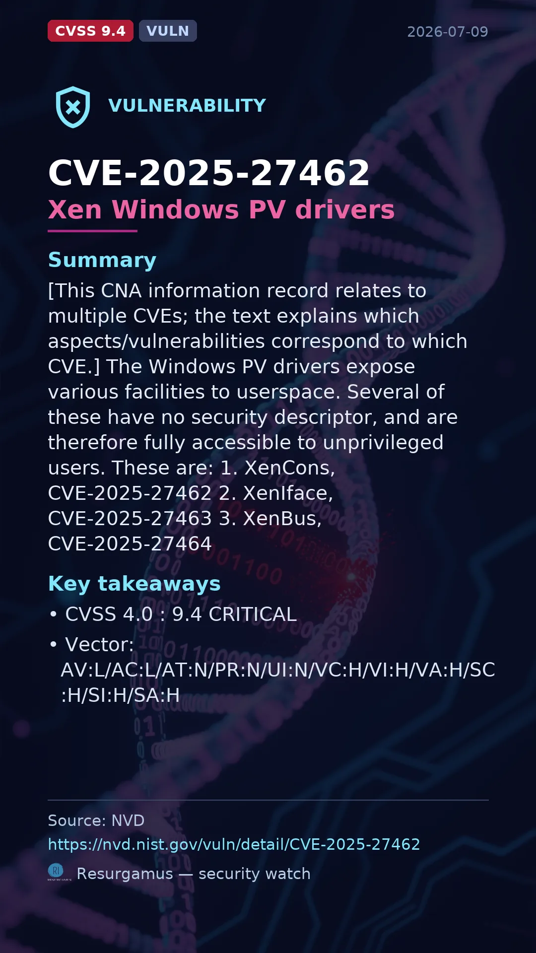 CVE-2025-27462 Xen Windows PV drivers Vulnerability