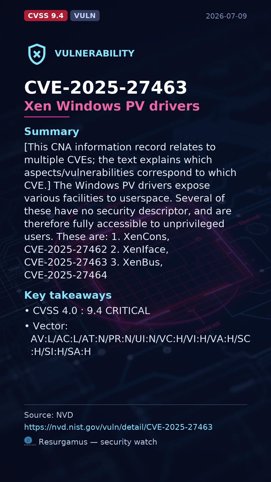 CVE-2025-27463 Xen Windows PV drivers Vulnerability