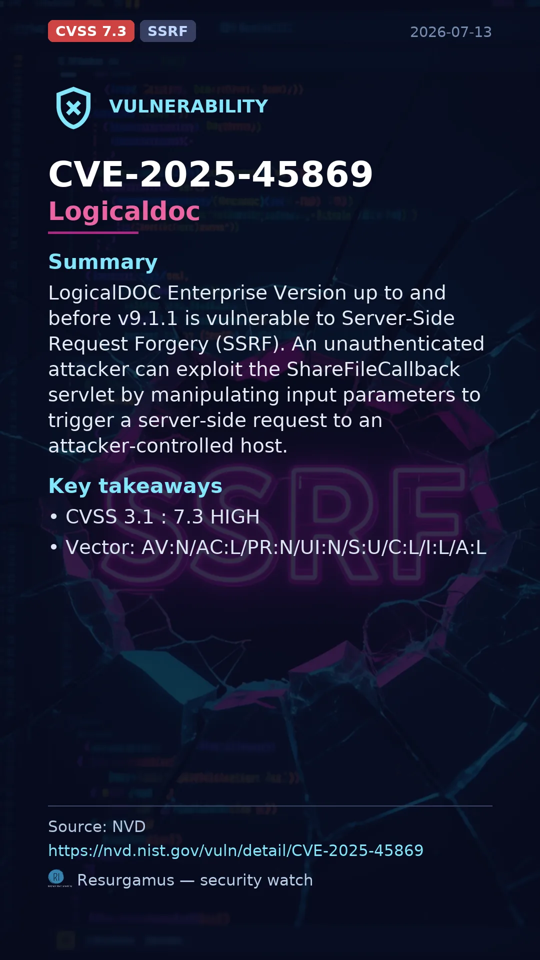 CVE-2025-45869 Logicaldoc Vulnerability
