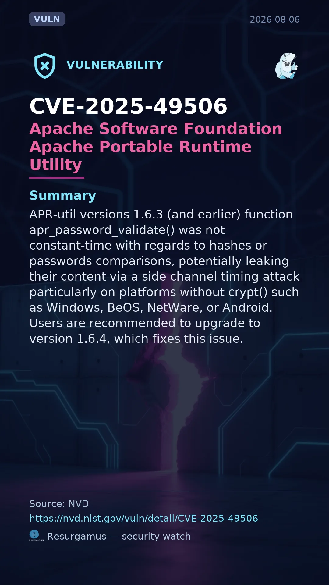 CVE-2025-49506 Apache Software Foundation Apache Portable Runtime Utility Vulnerability