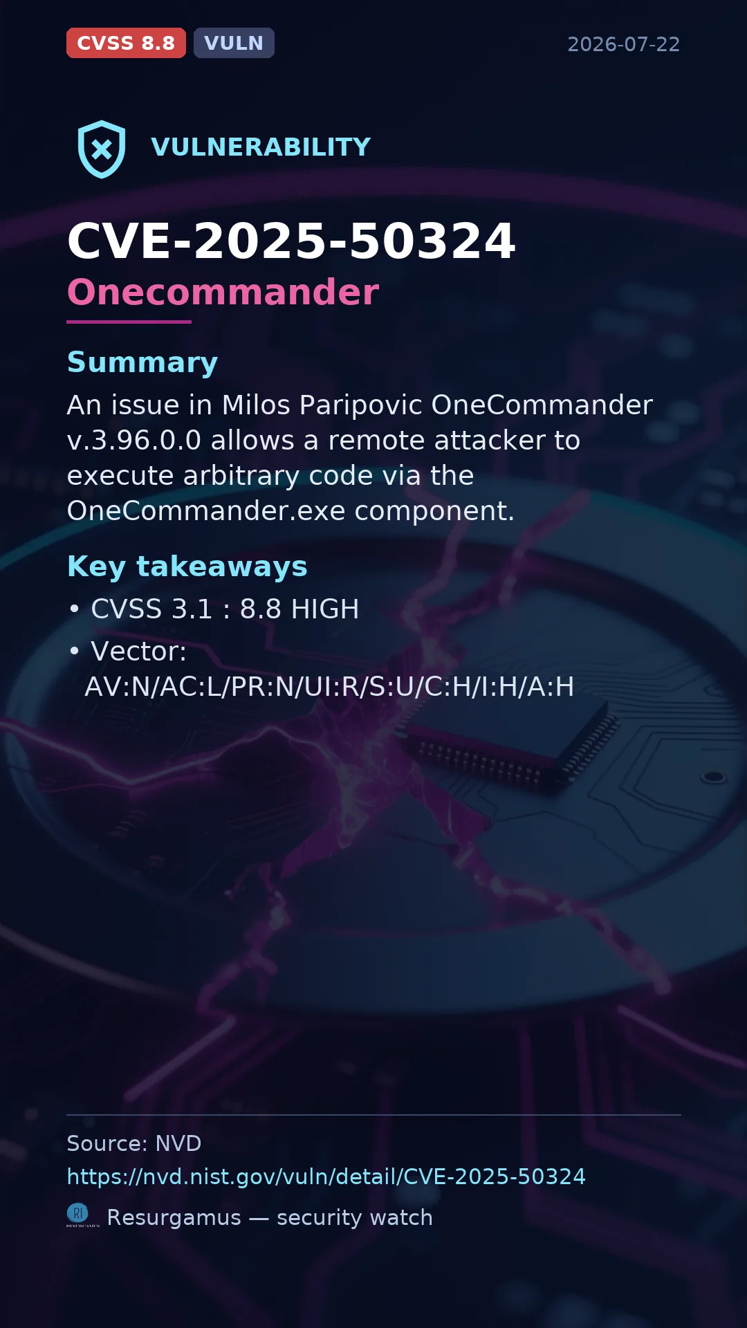 CVE-2025-50324 Onecommander Vulnerability