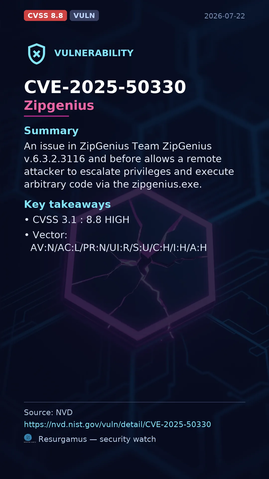 CVE-2025-50330 Zipgenius Vulnerability