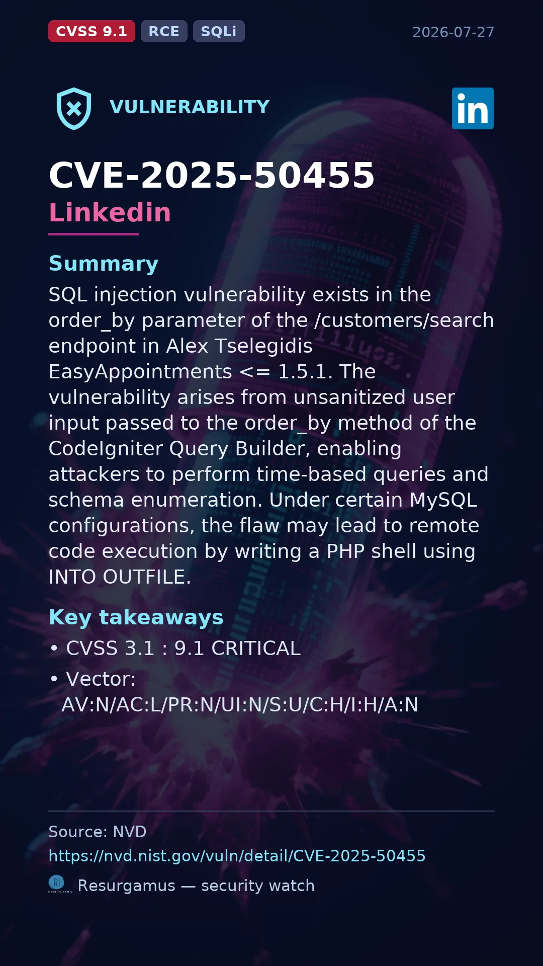 CVE-2025-50455 Linkedin Vulnerability