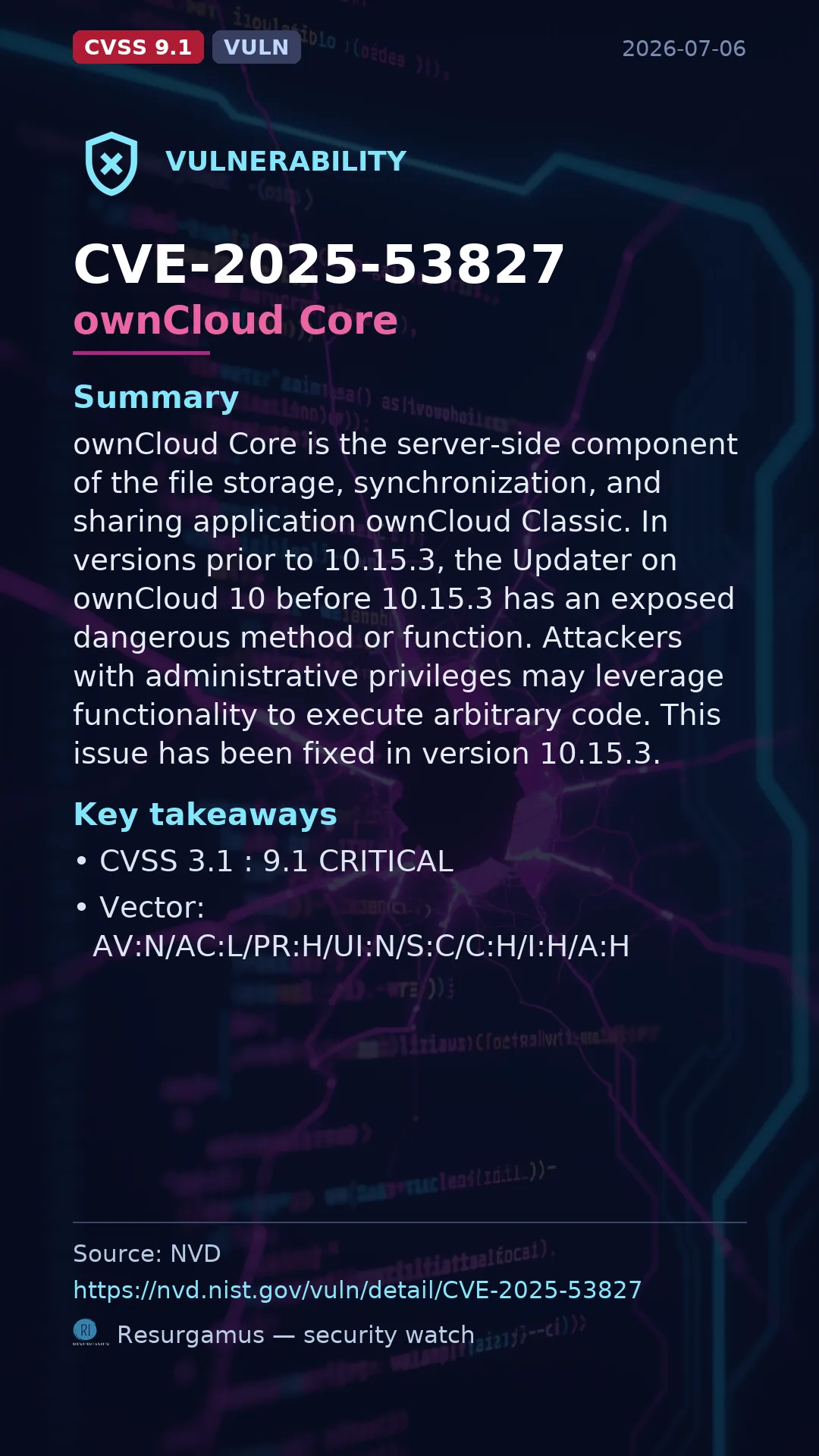 CVE-2025-53827 ownCloud Core Vulnerability