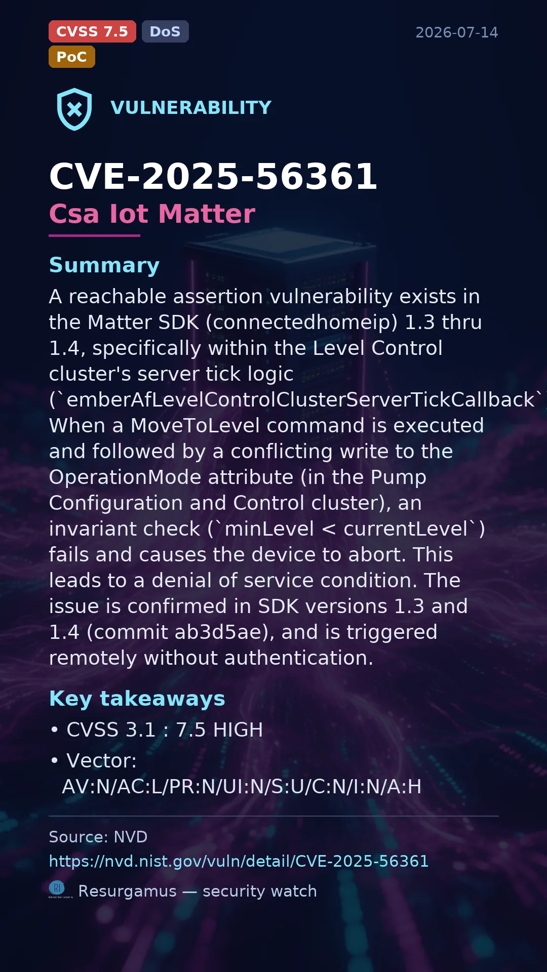 CVE-2025-56361 Csa Iot Matter Vulnerability