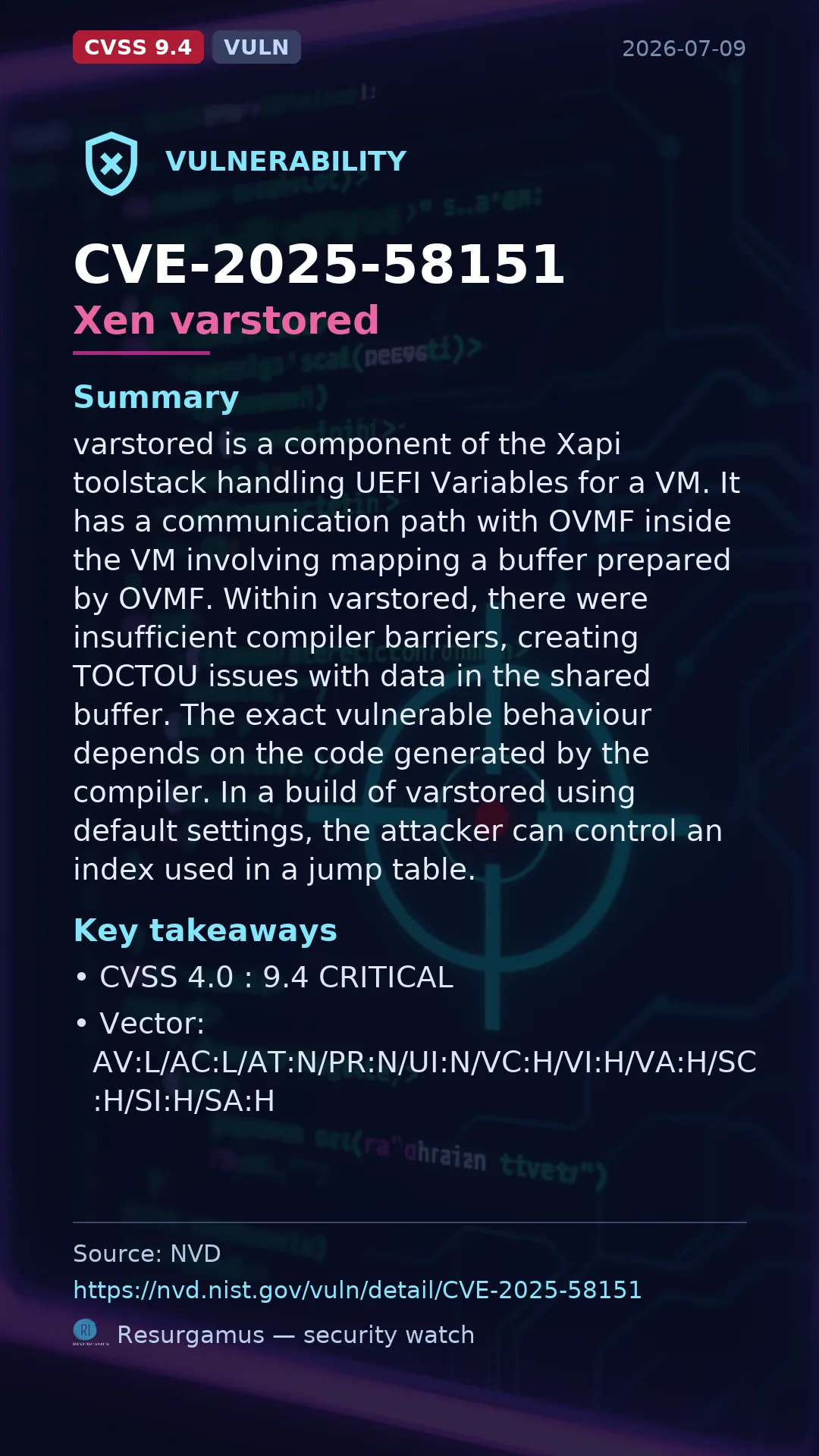 CVE-2025-58151 Xen varstored Vulnerability
