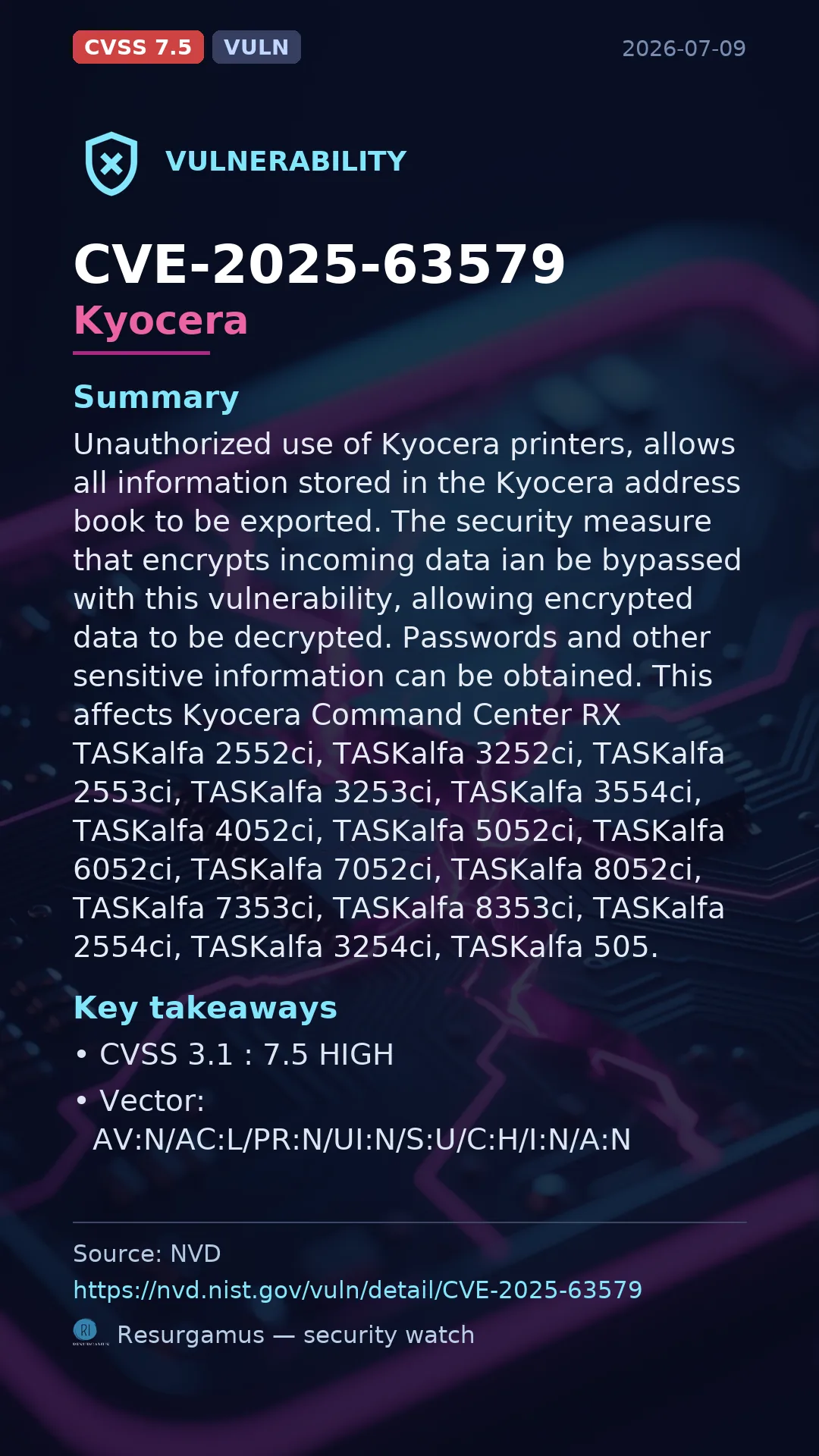 CVE-2025-63579 Kyocera Vulnerability