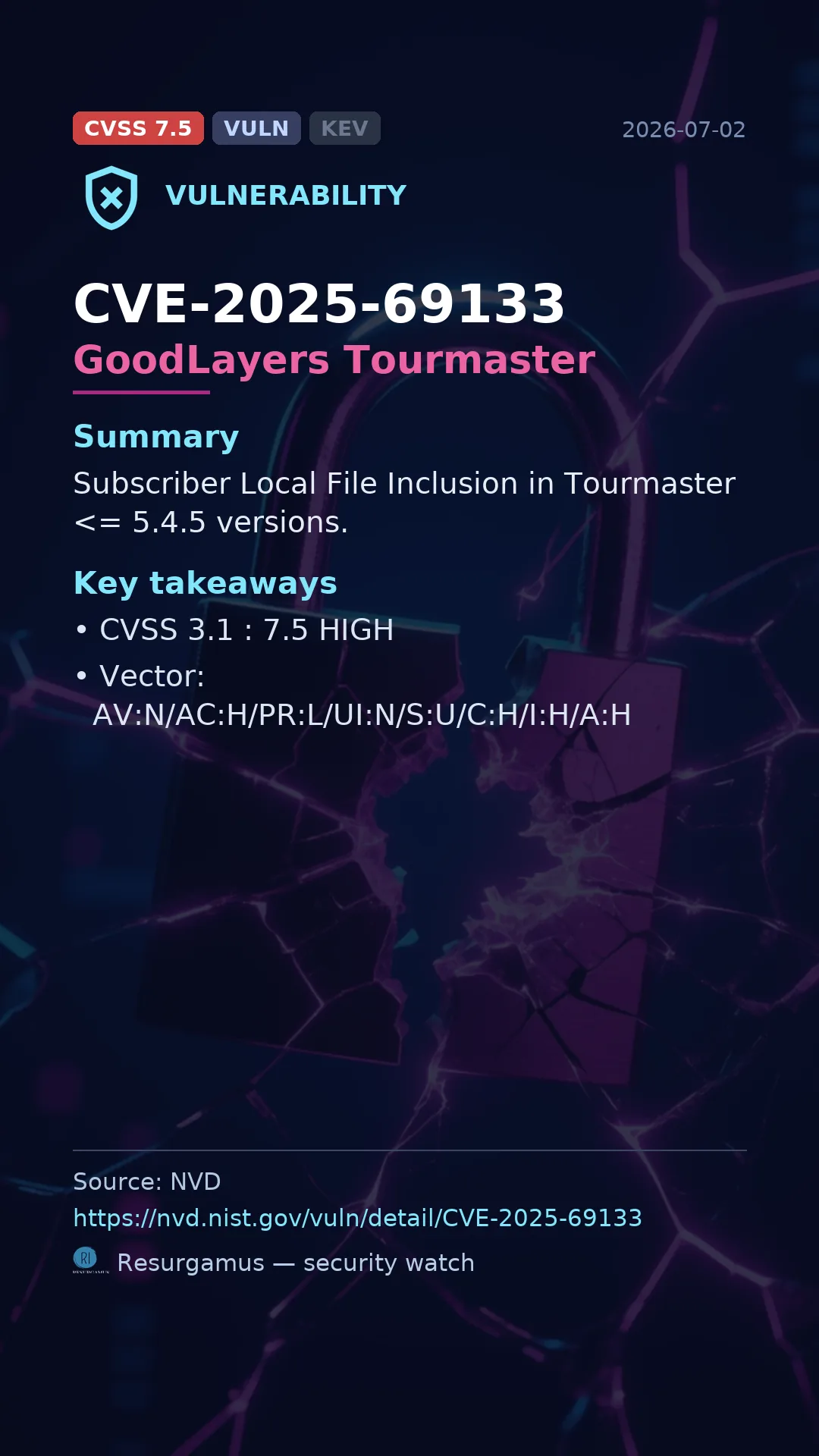 CVE-2025-69133 GoodLayers Tourmaster Vulnerability