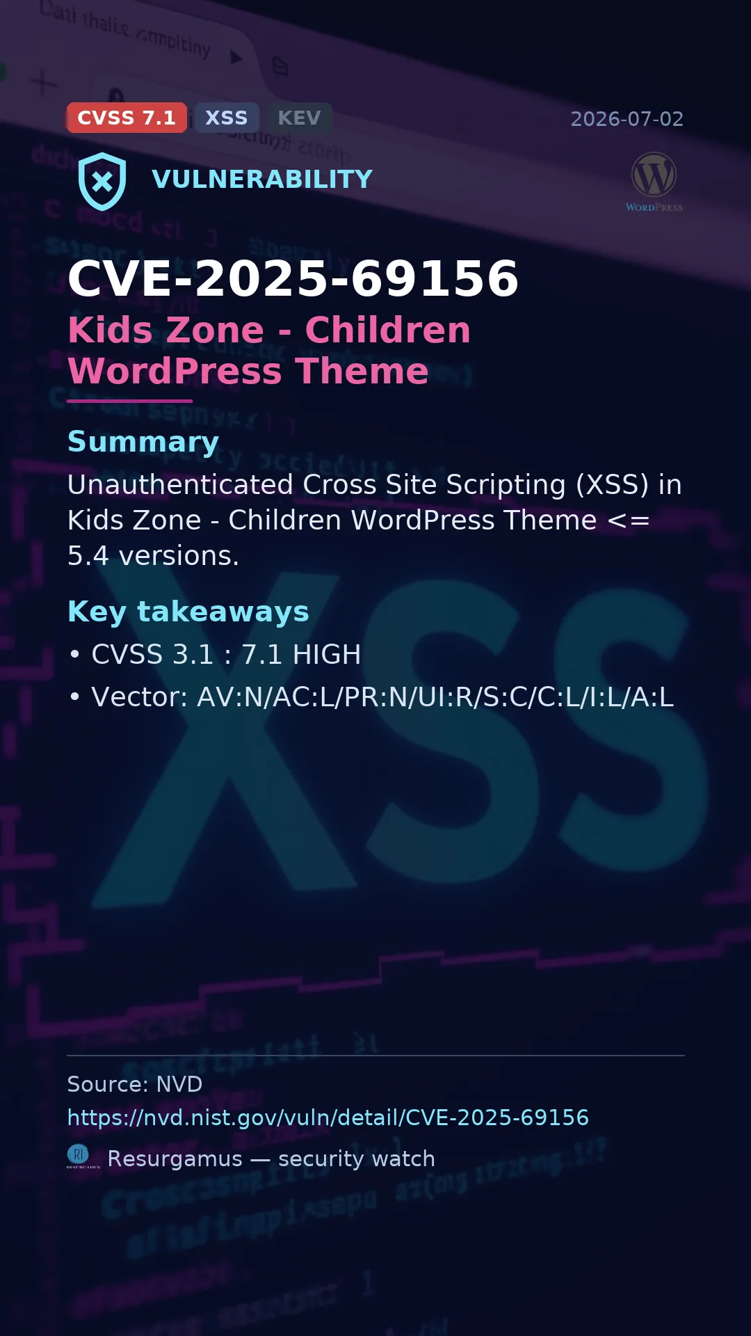 CVE-2025-69156 Kids Zone - Children WordPress Theme Vulnerability