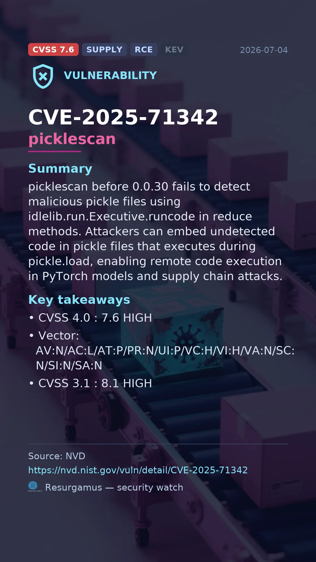 CVE-2025-71342 picklescan Vulnerability