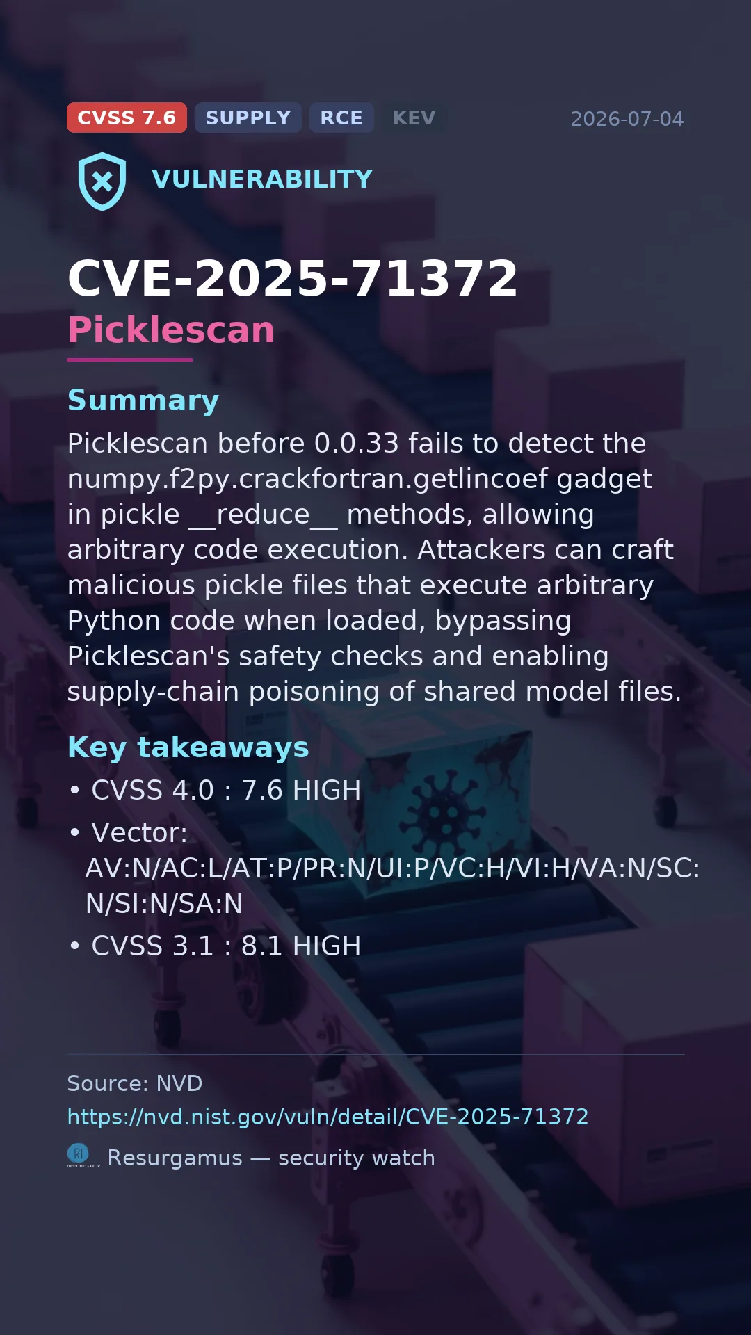 CVE-2025-71372 Picklescan Vulnerability