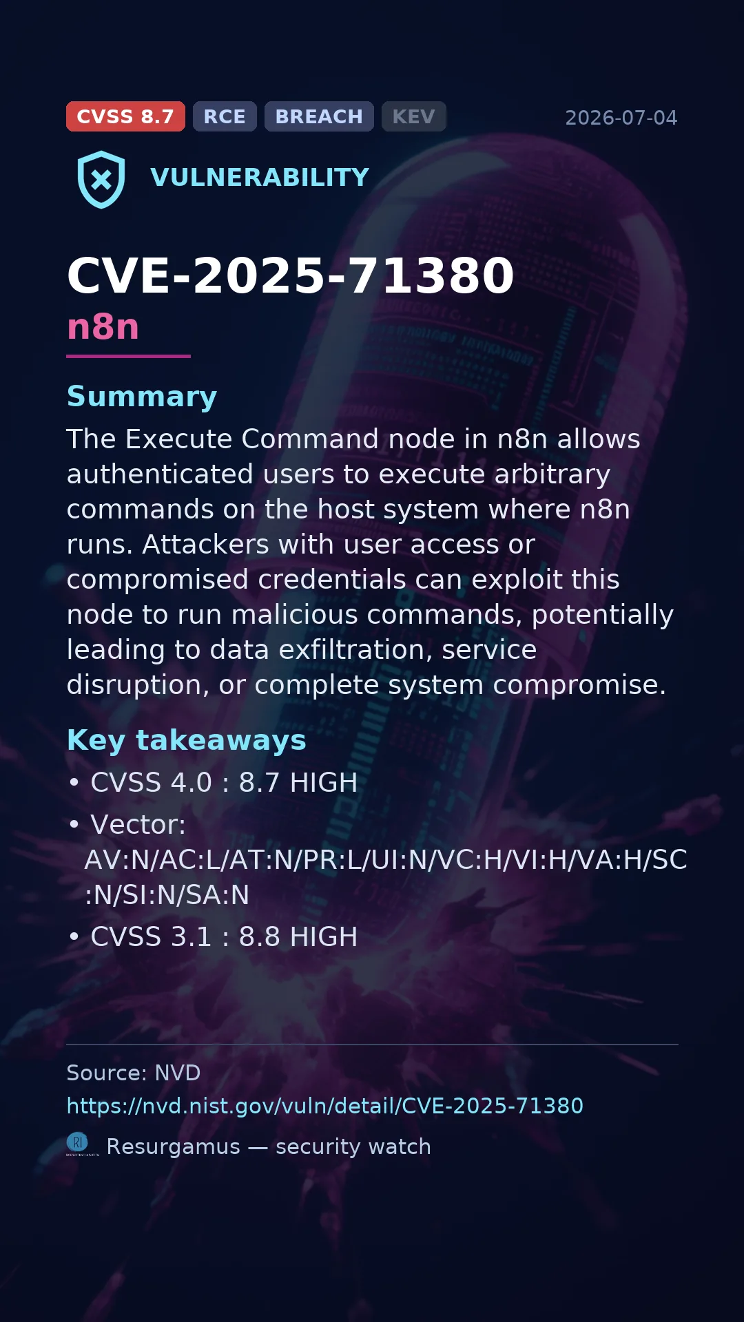 CVE-2025-71380 n8n Vulnerability