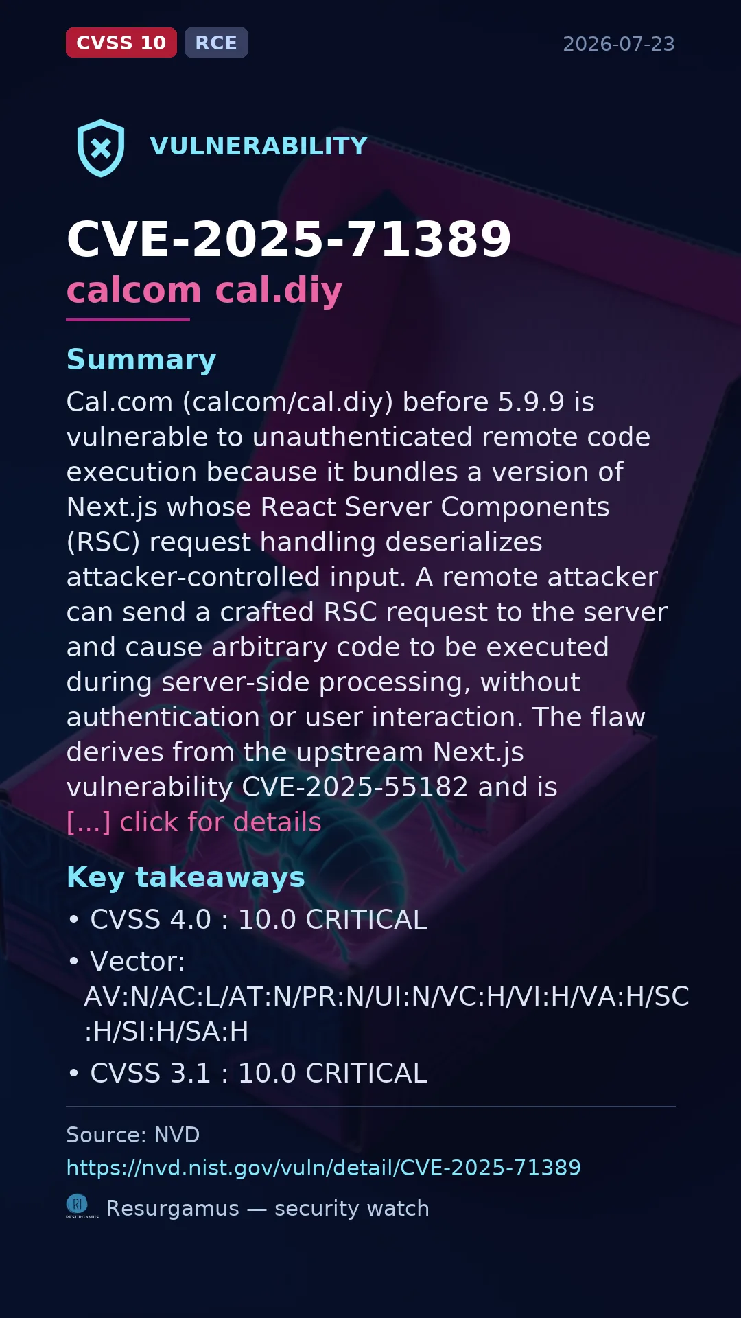 CVE-2025-71389 - calcom cal.diy vulnerability