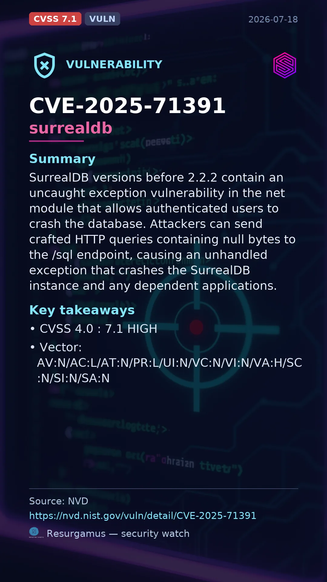 CVE-2025-71391 surrealdb Vulnerability