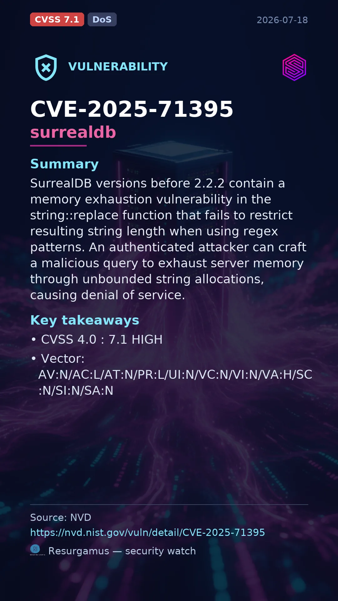 CVE-2025-71395 surrealdb Vulnerability