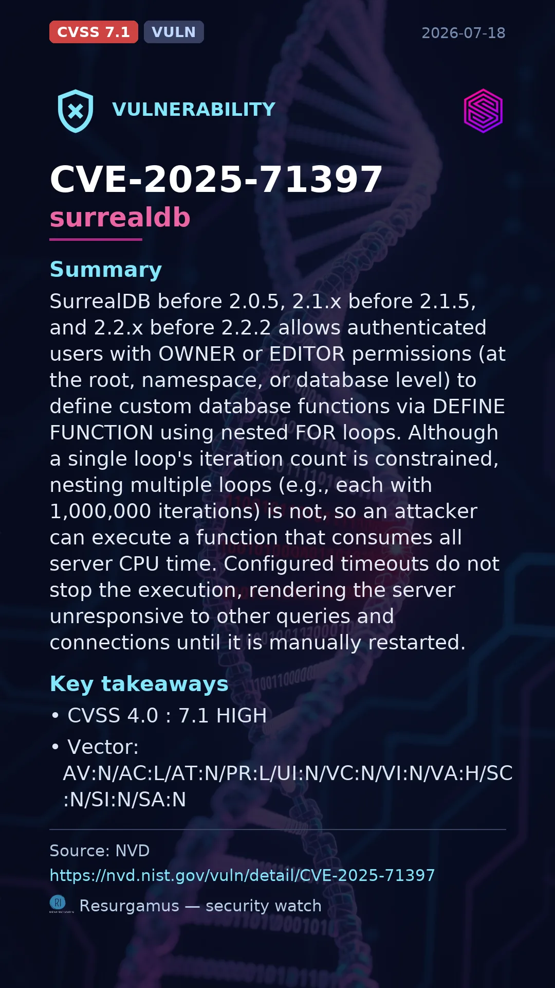 CVE-2025-71397 surrealdb Vulnerability