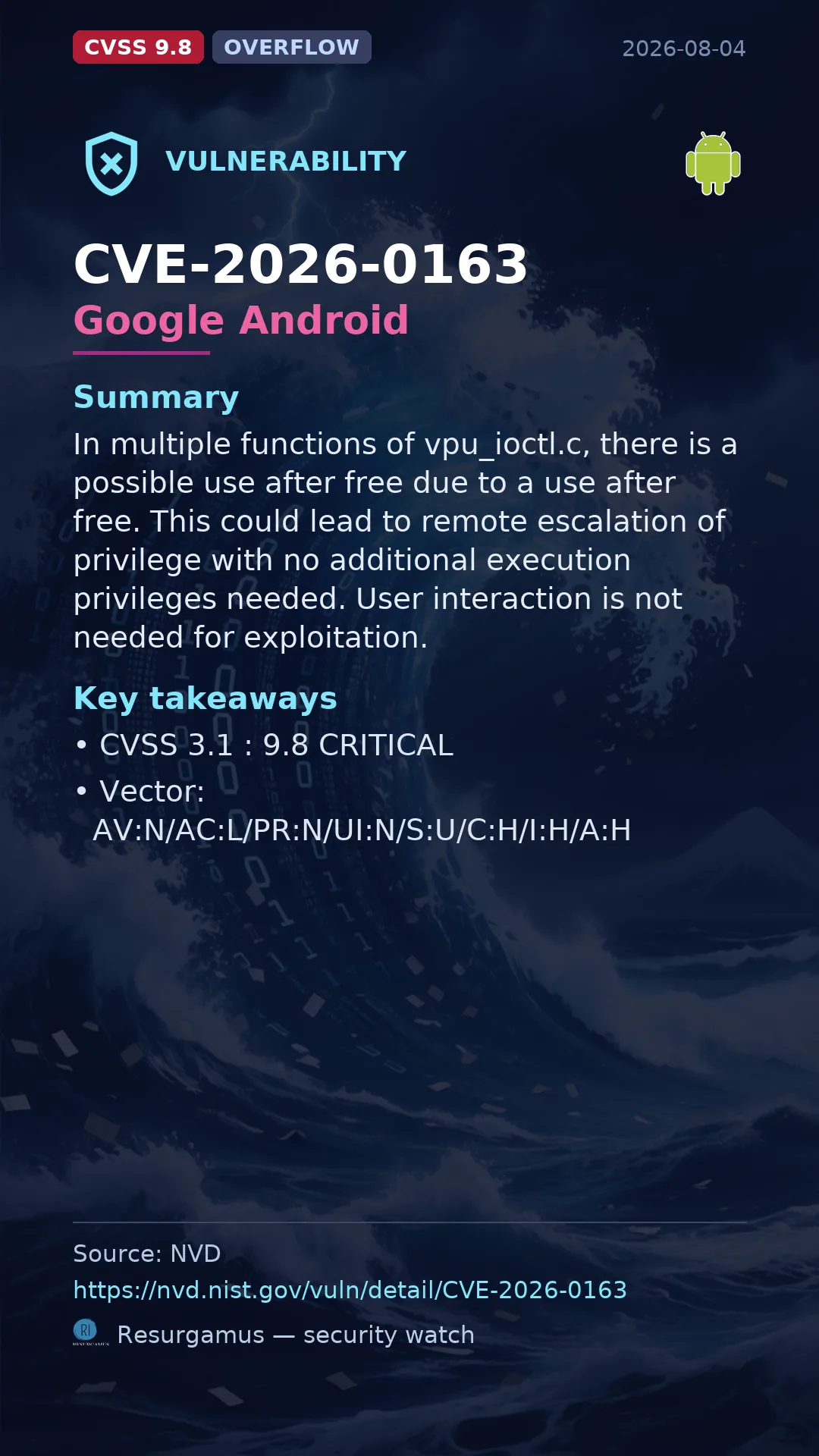 CVE-2026-0163 Google Android Vulnerability