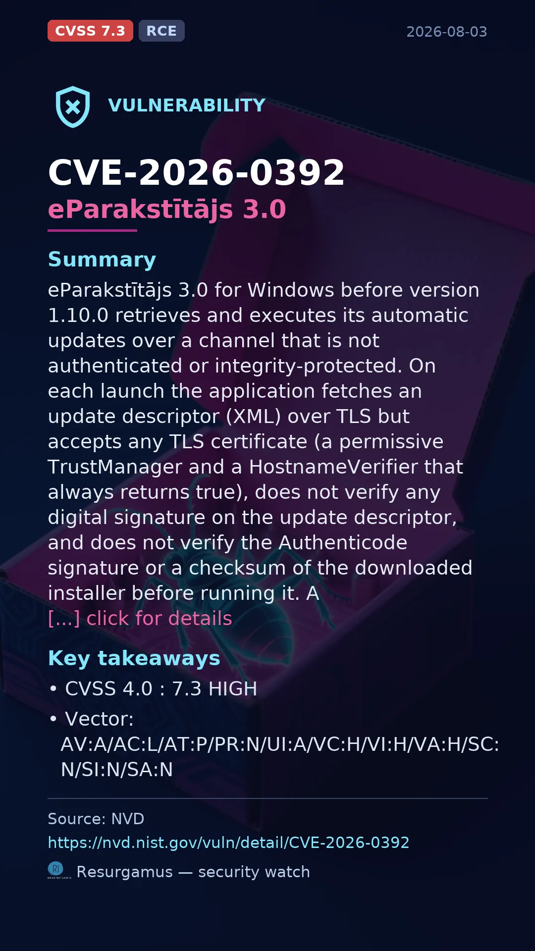 CVE-2026-0392 eParakstītājs 3.0 Vulnerability