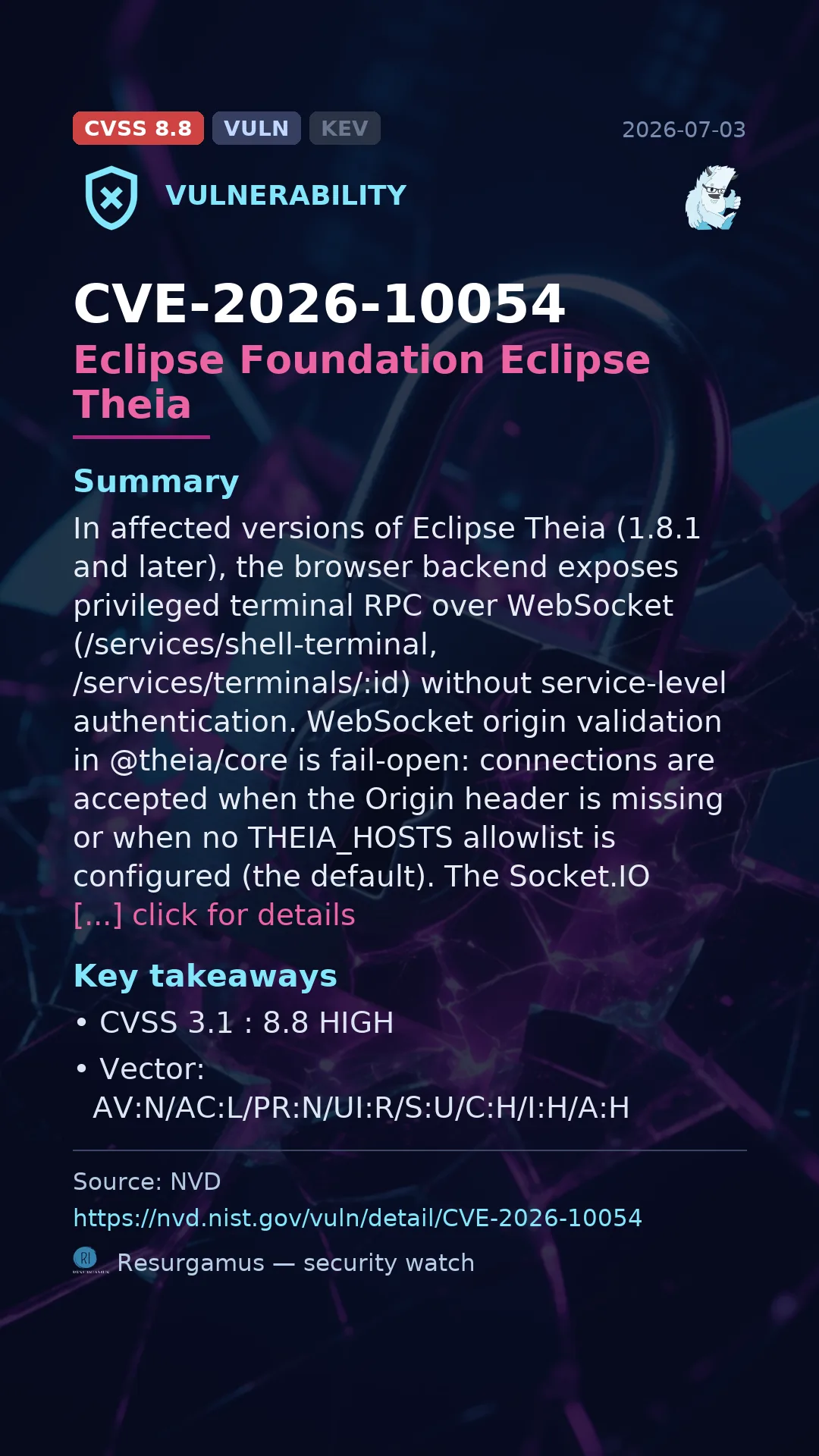 CVE-2026-10054 Eclipse Foundation Eclipse Theia Vulnerability