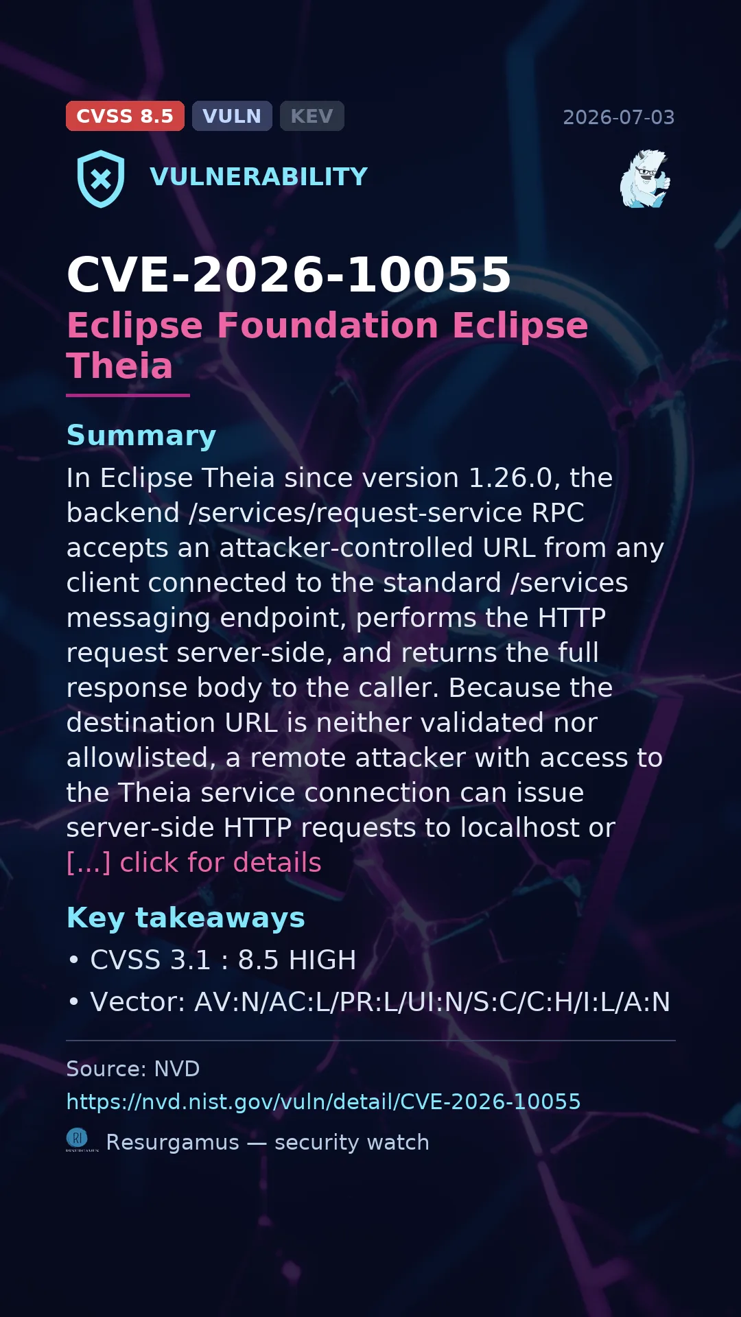CVE-2026-10055 Eclipse Foundation Eclipse Theia Vulnerability