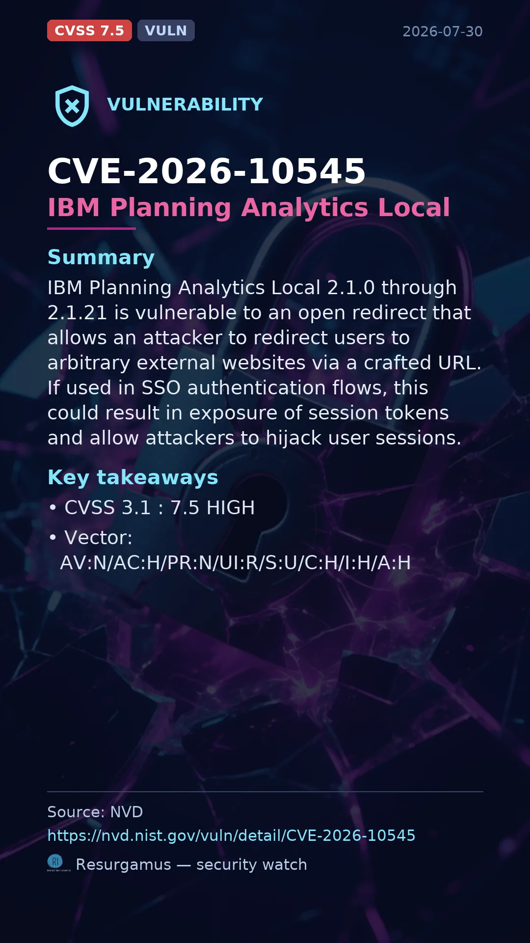 CVE-2026-10545 IBM Planning Analytics Local Vulnerability