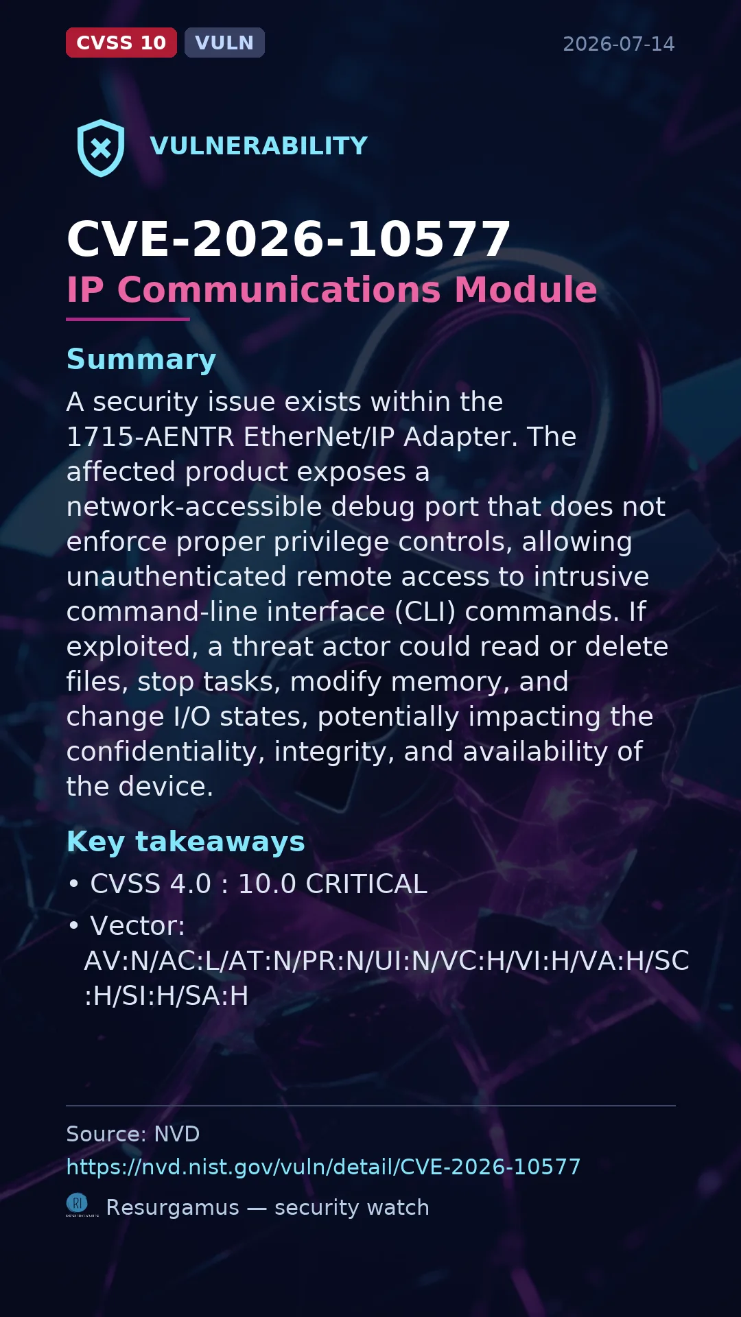 CVE-2026-10577 IP Communications Module Vulnerability