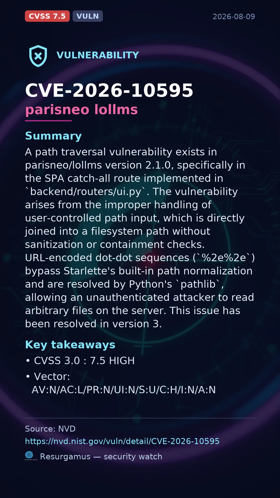 CVE-2026-10595 parisneo lollms Vulnerability