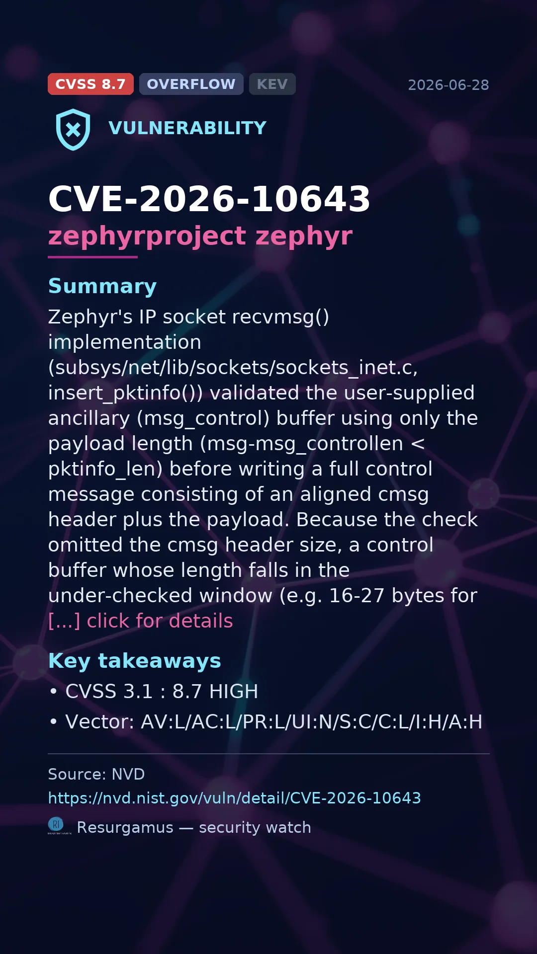 CVE-2026-10643 zephyrproject zephyr Vulnerability