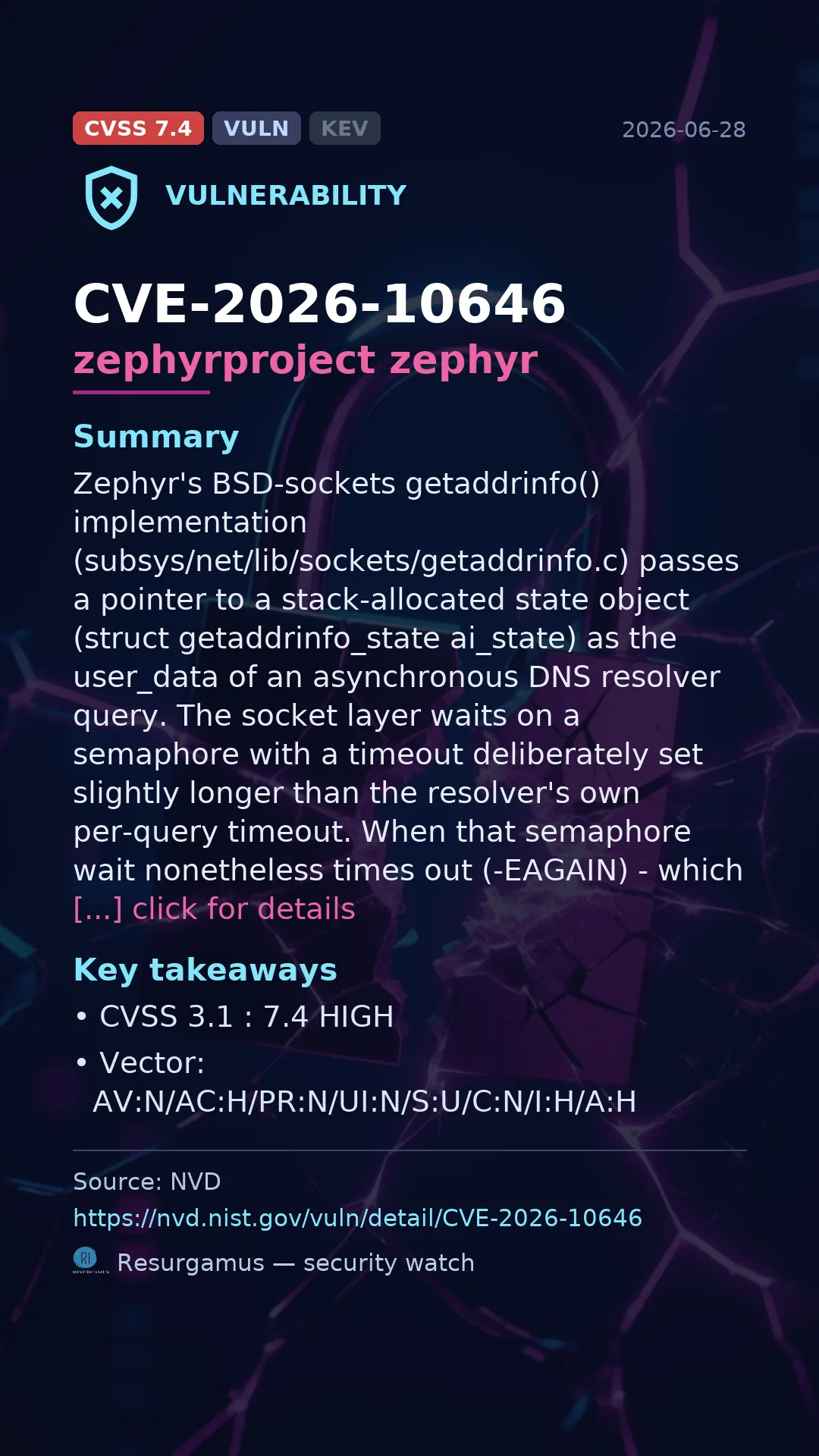 CVE-2026-10646 zephyrproject zephyr Vulnerability