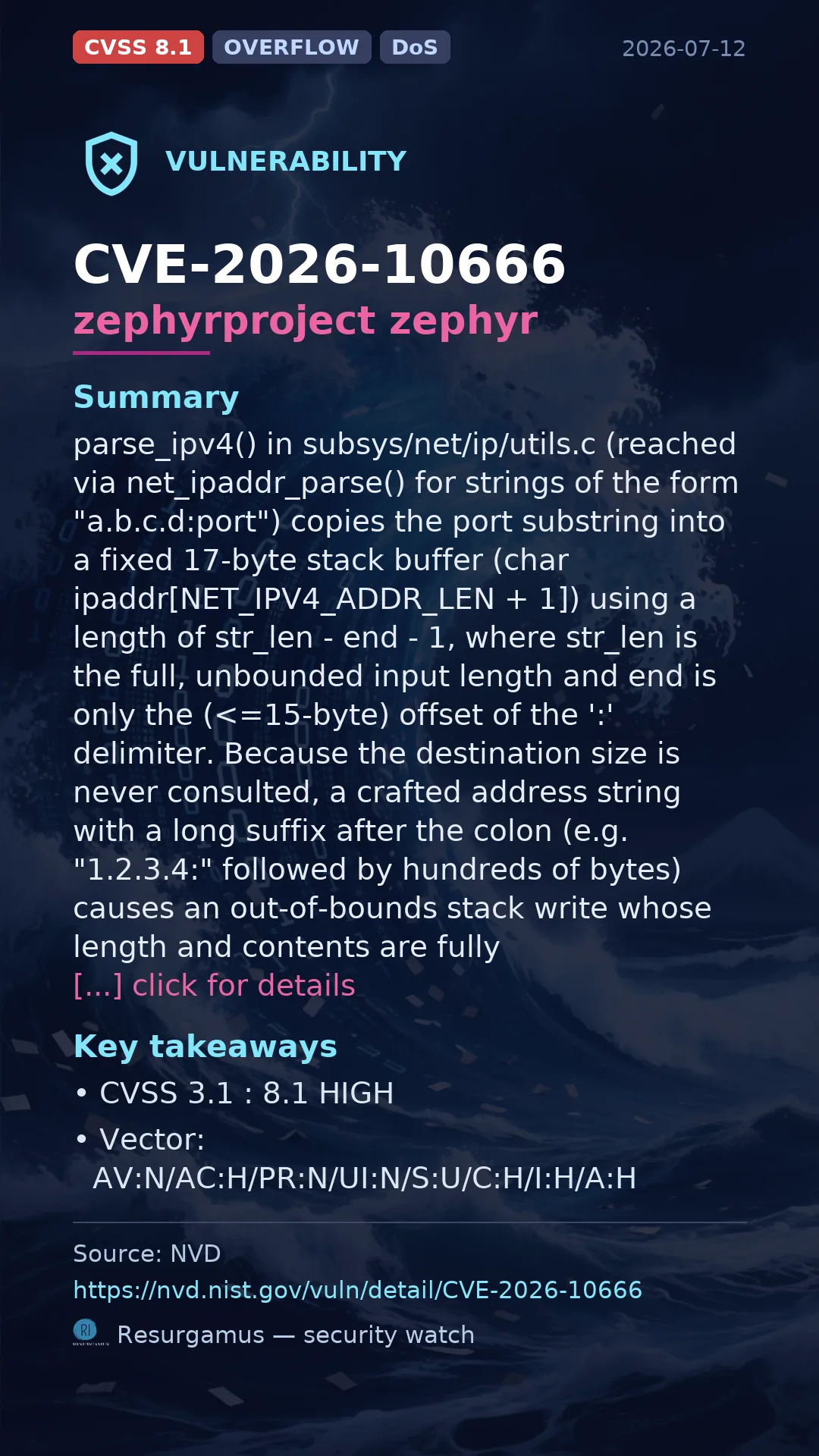 CVE-2026-10666 zephyrproject zephyr Vulnerability