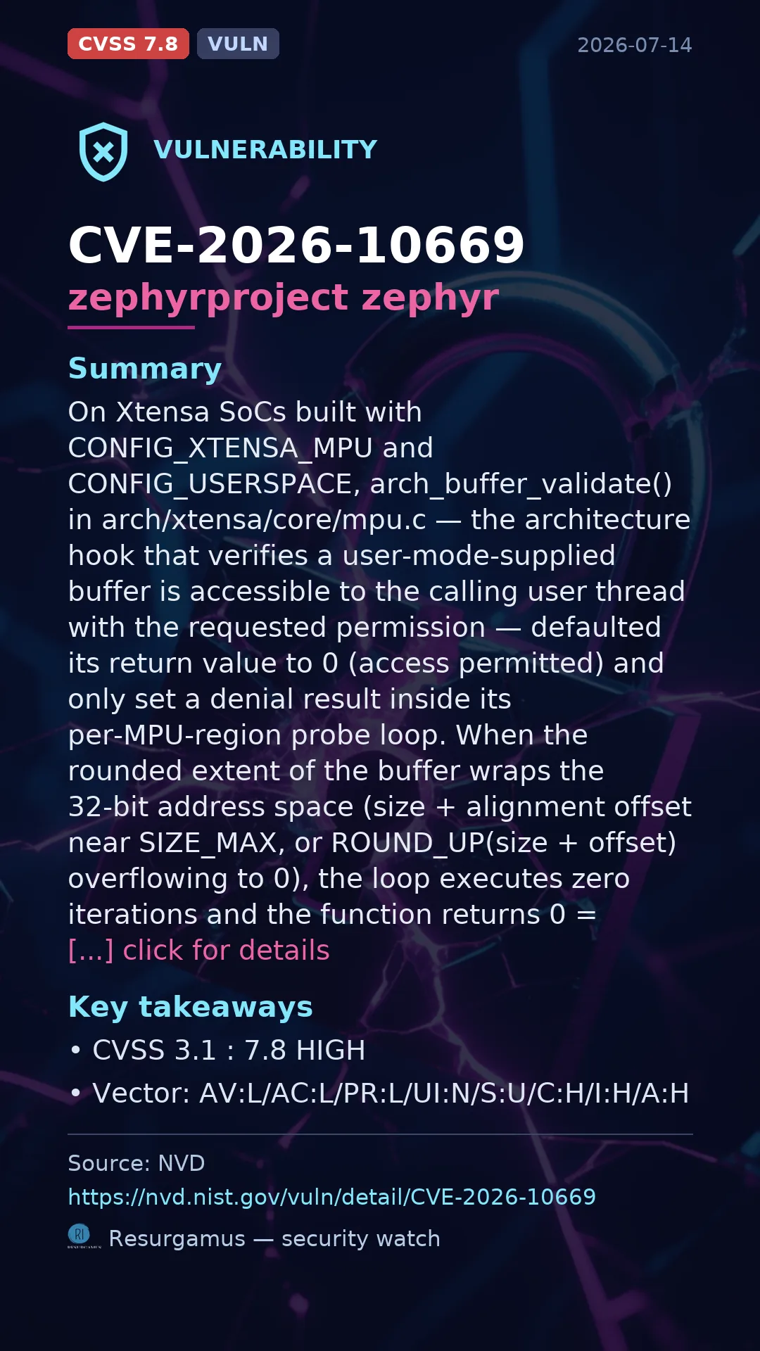 CVE-2026-10669 zephyrproject zephyr Vulnerability