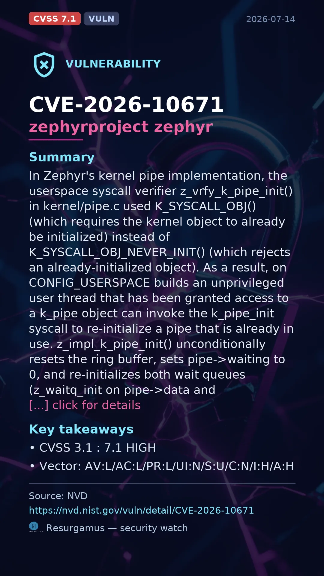 CVE-2026-10671 zephyrproject zephyr Vulnerability