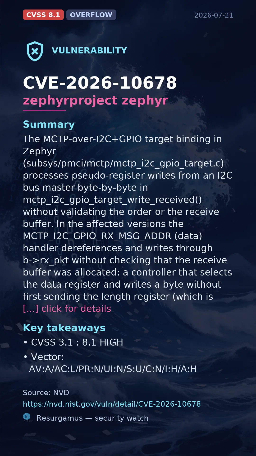 CVE-2026-10678 zephyrproject zephyr Vulnerability